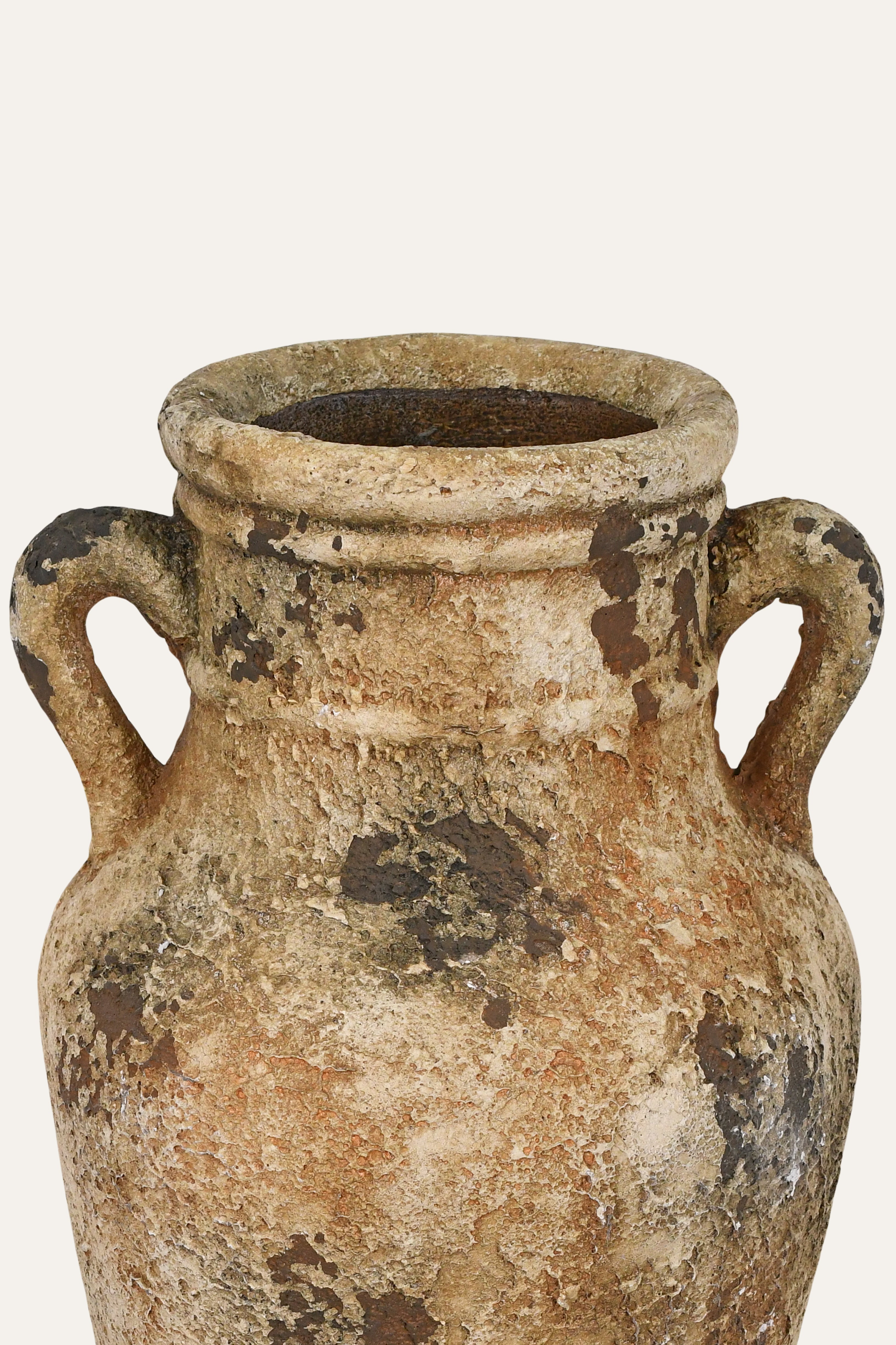 Vintage Distressed Ceramic Double Handle Urn Vase