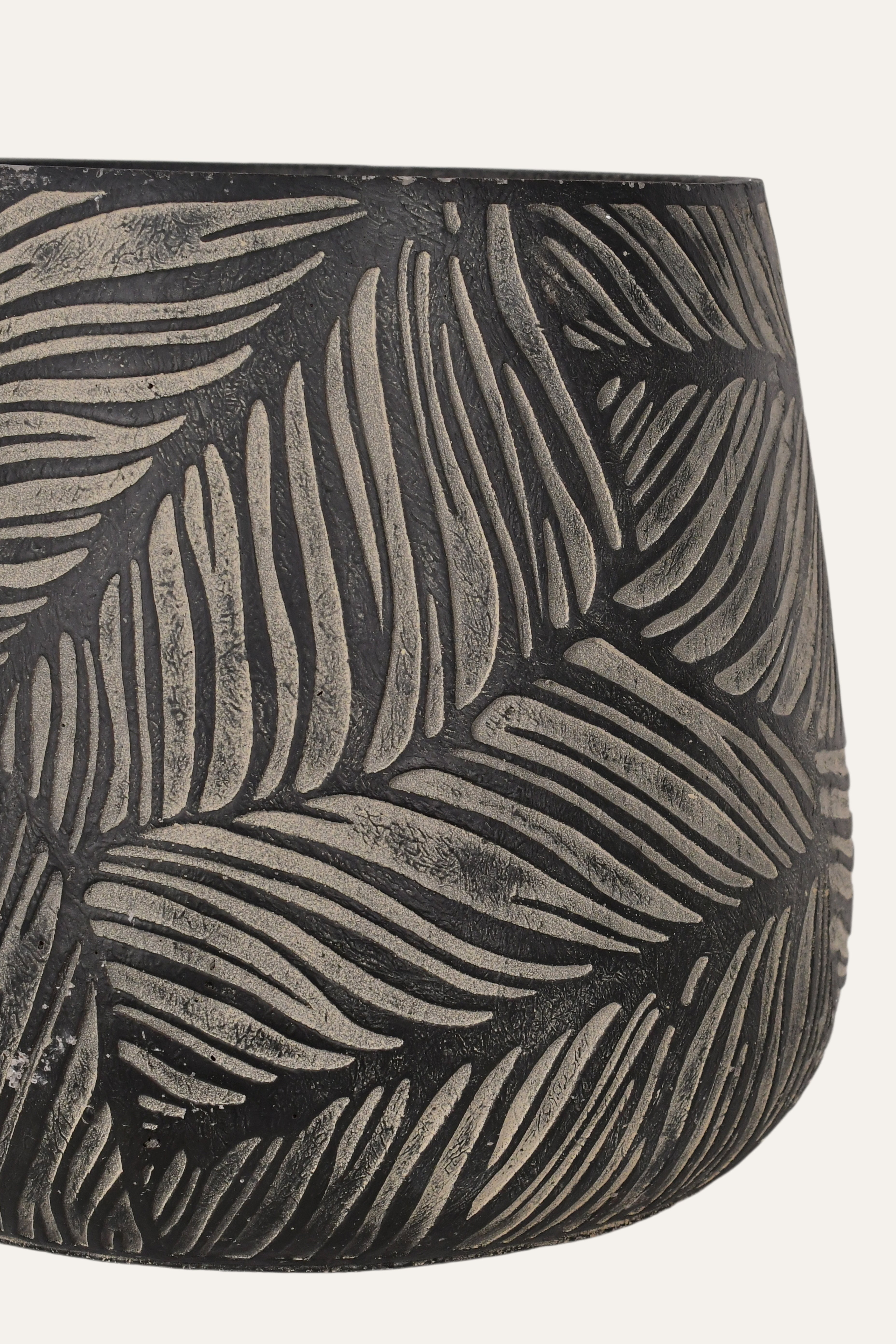 Carved Leaf Pattern Black Terracotta Planter - Medium