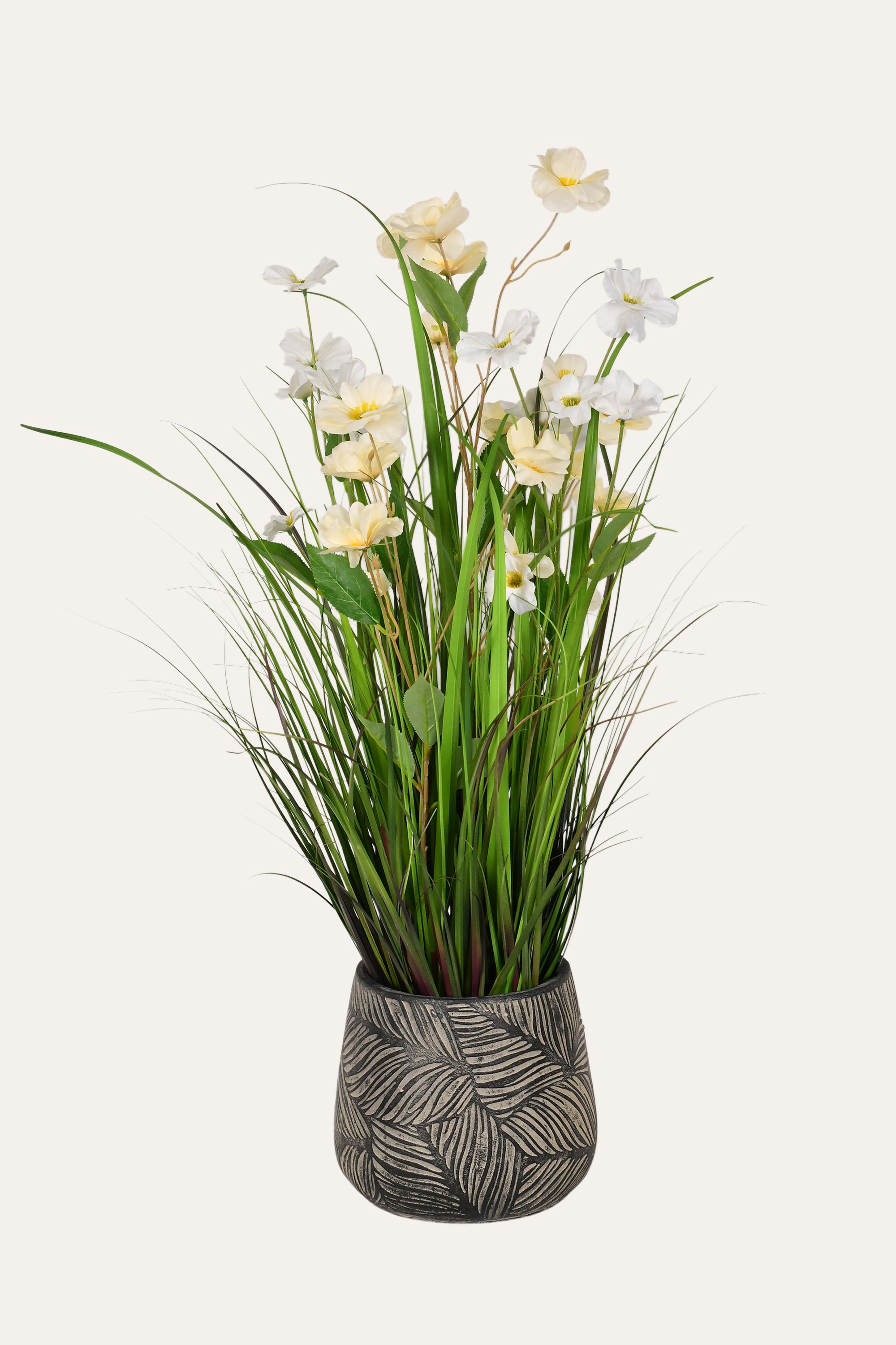 Carved Leaf Pattern Black Terracotta Planter - Small