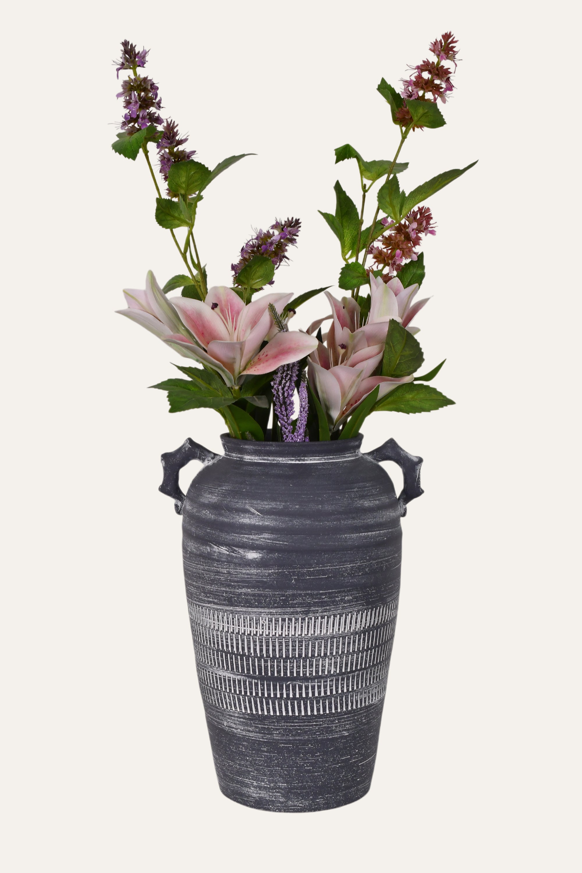 Rustic Textured Double Handle Ceramic Vase