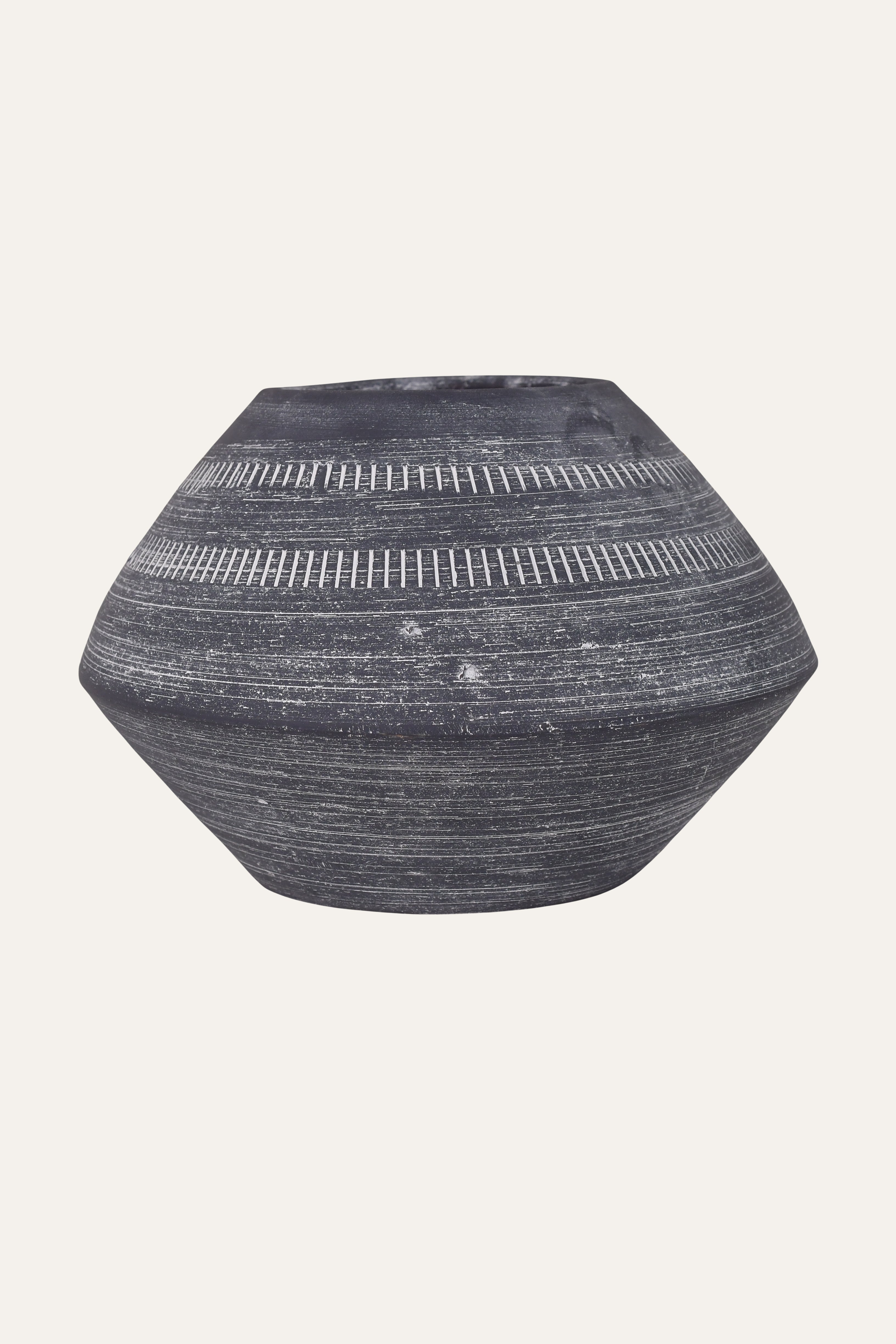 Rustic Black Textured Ceramic Bowl Tribal Vase