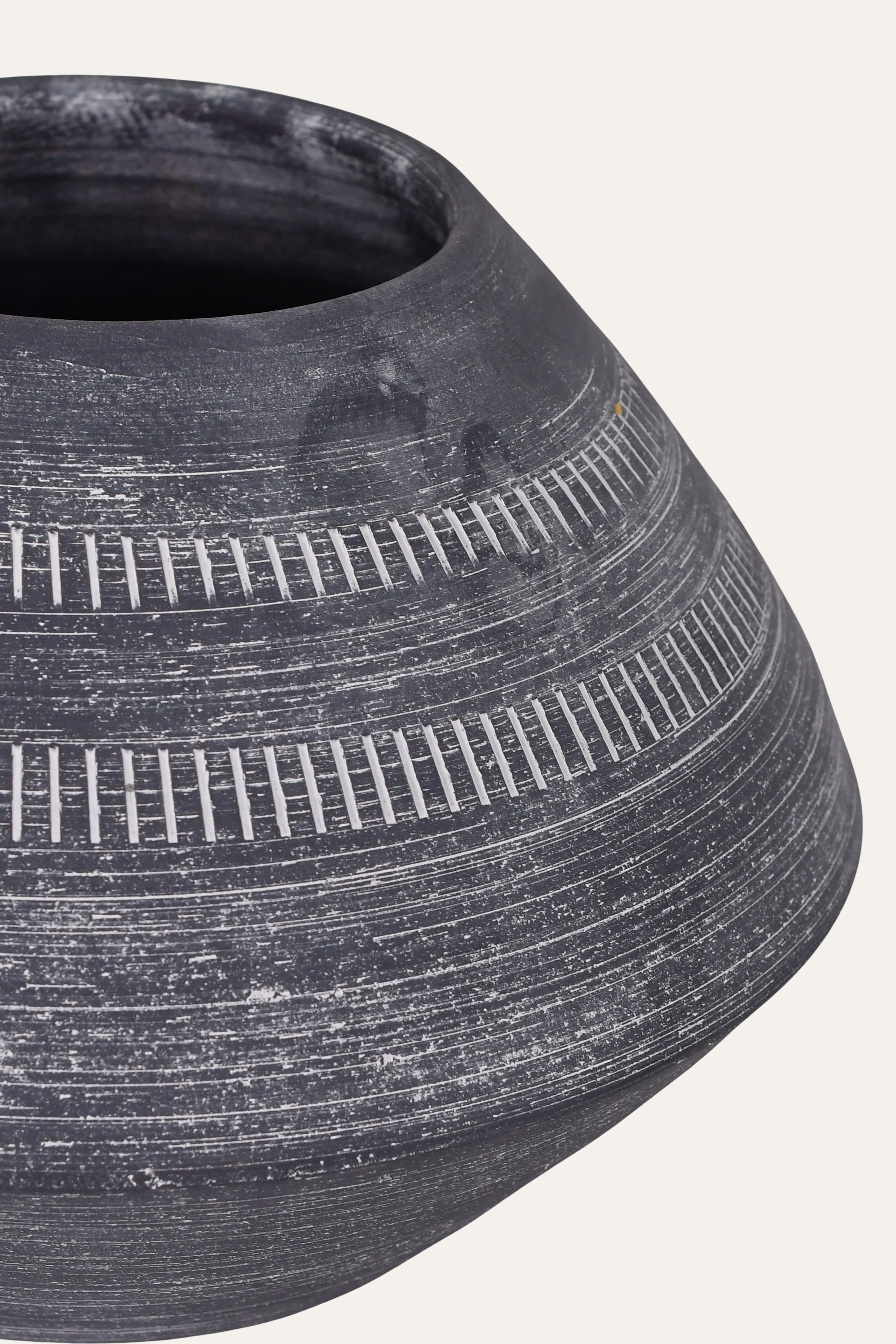 Rustic Black Textured Ceramic Bowl Tribal Vase