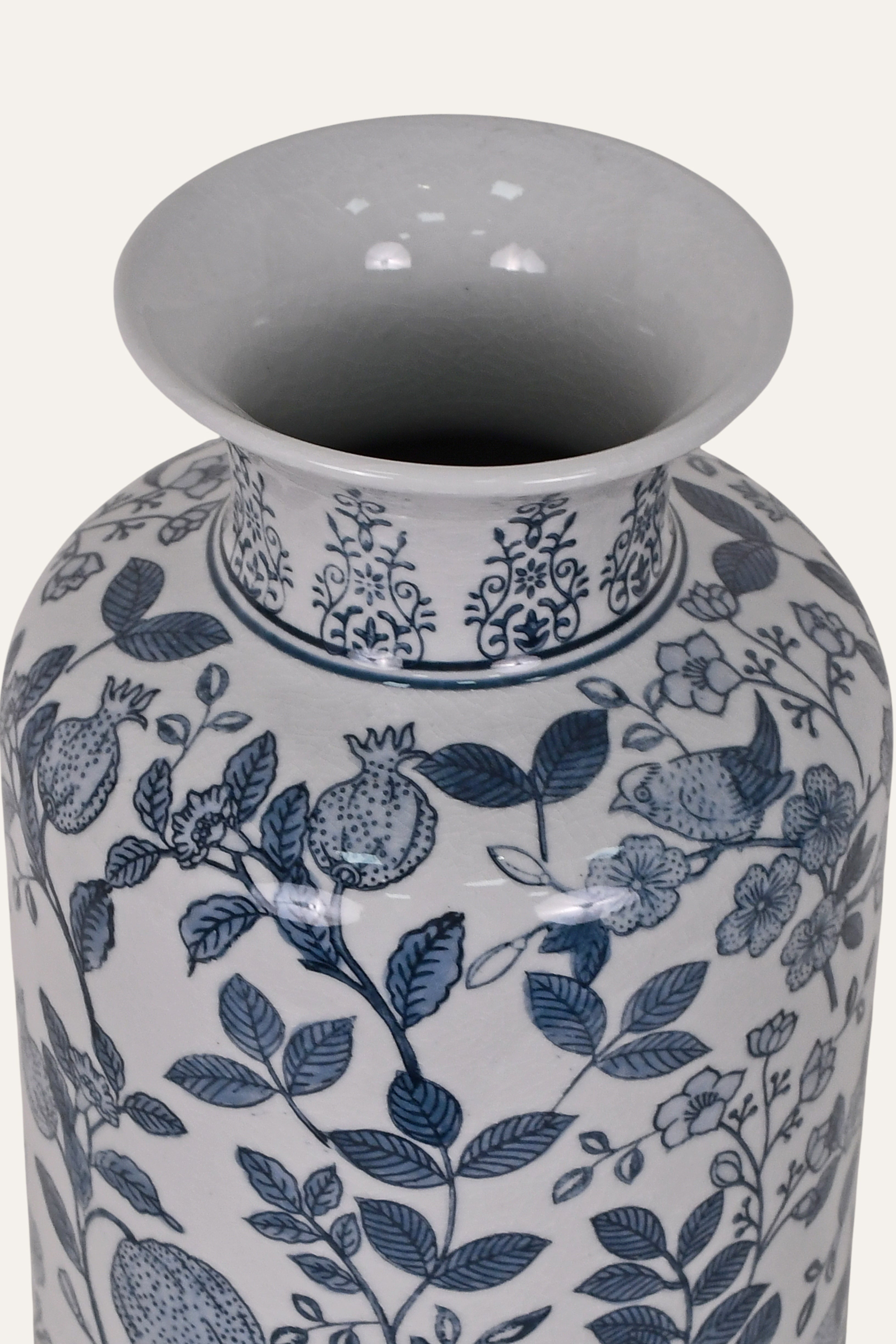 Vintage Blue & White Handpainted Chinoiserie Porcelain Vase