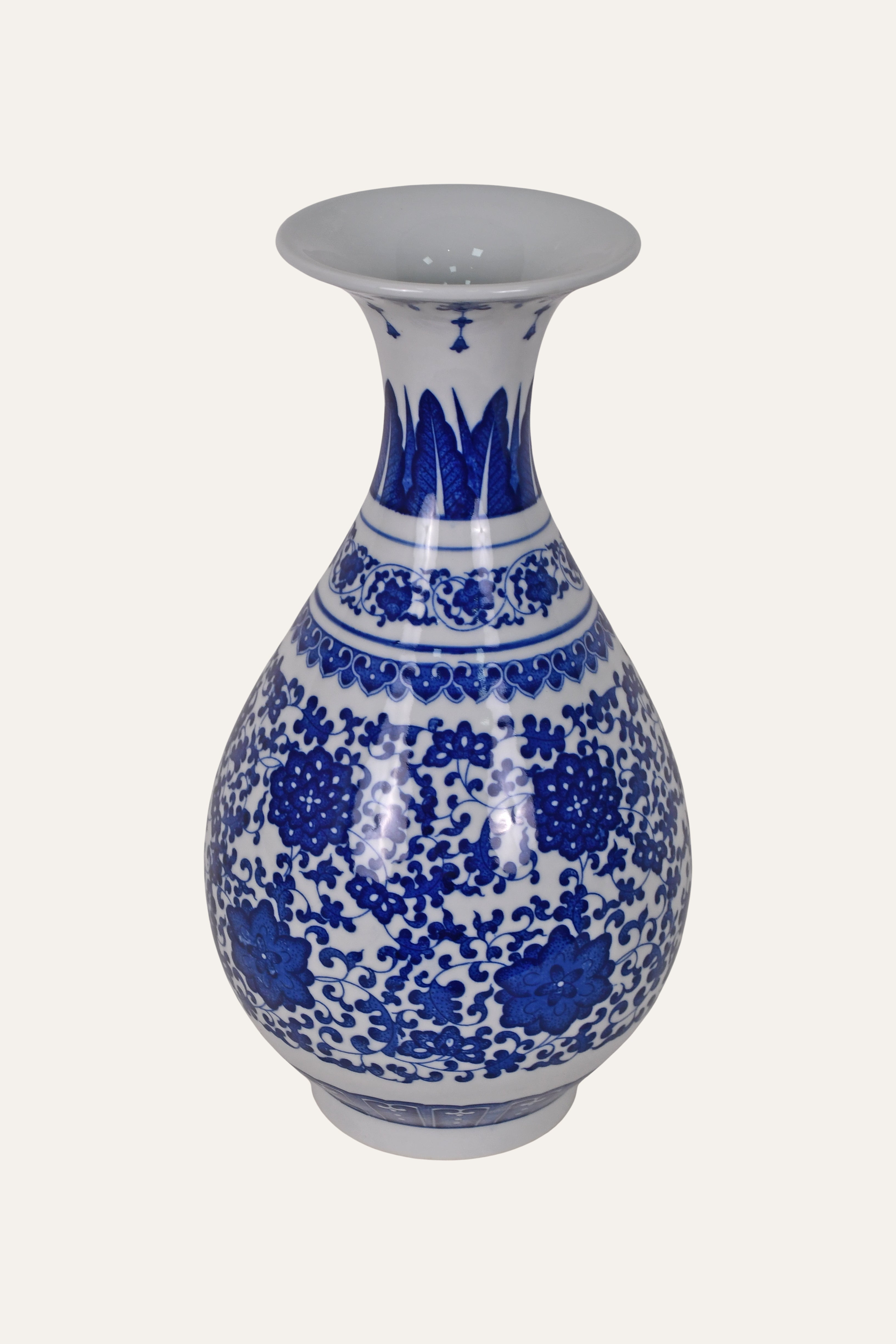 White & Blue Floral Hand Painted Ceramic Pottery Vase