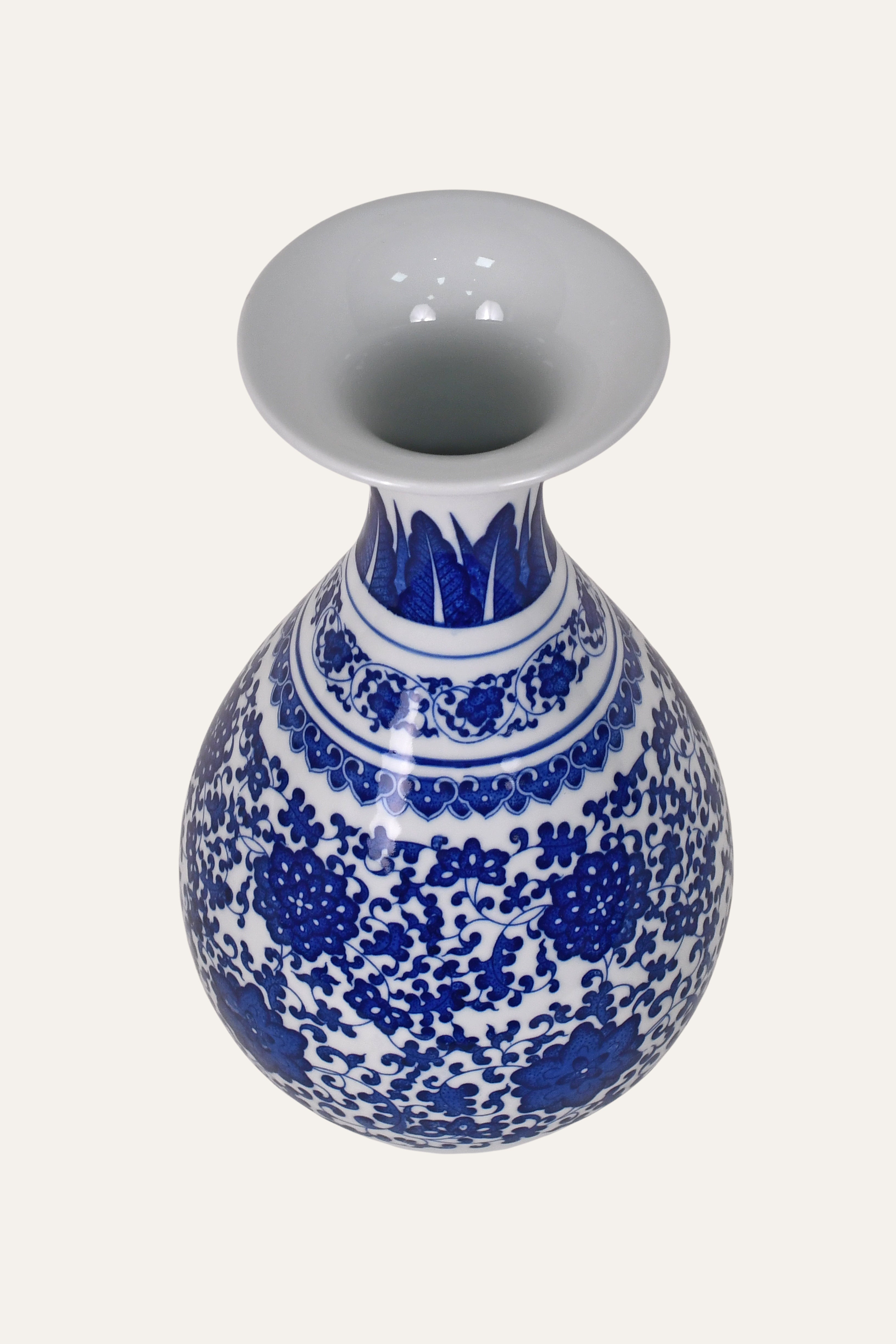 White & Blue Floral Hand Painted Ceramic Pottery Vase