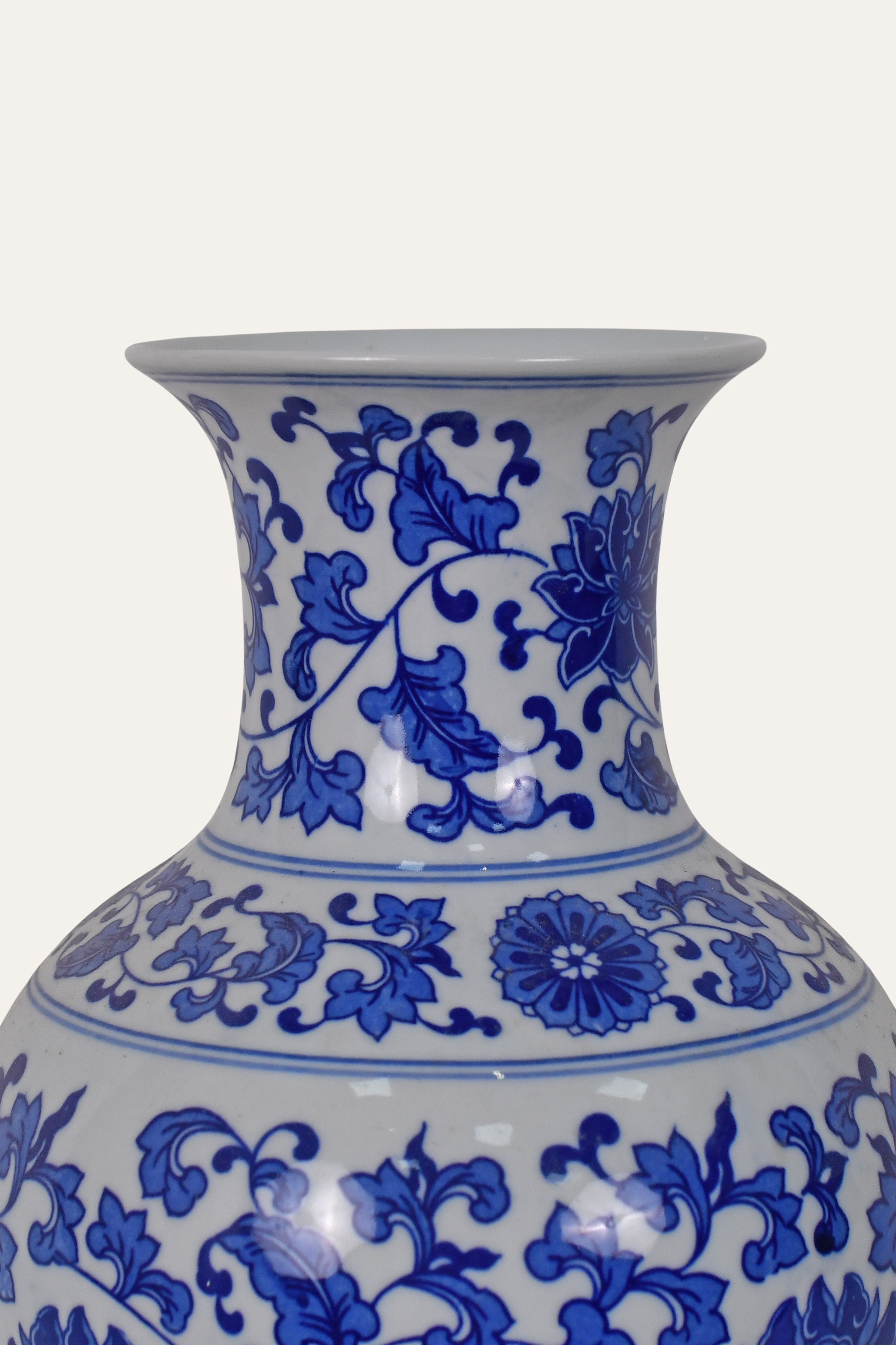 Traditional Blue & White Chinoiserie Porcelain Floral Vase