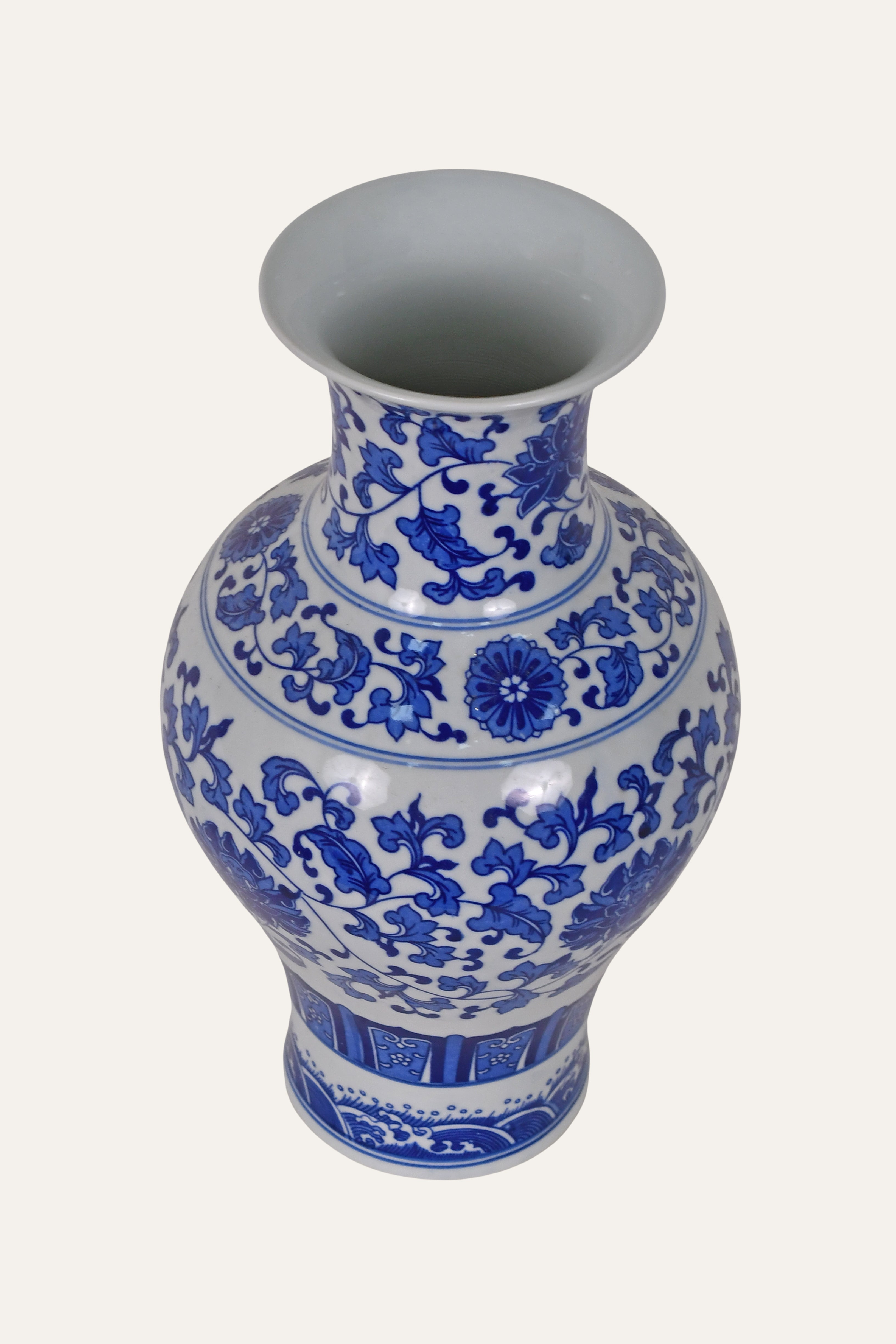 Traditional Blue & White Chinoiserie Porcelain Floral Vase
