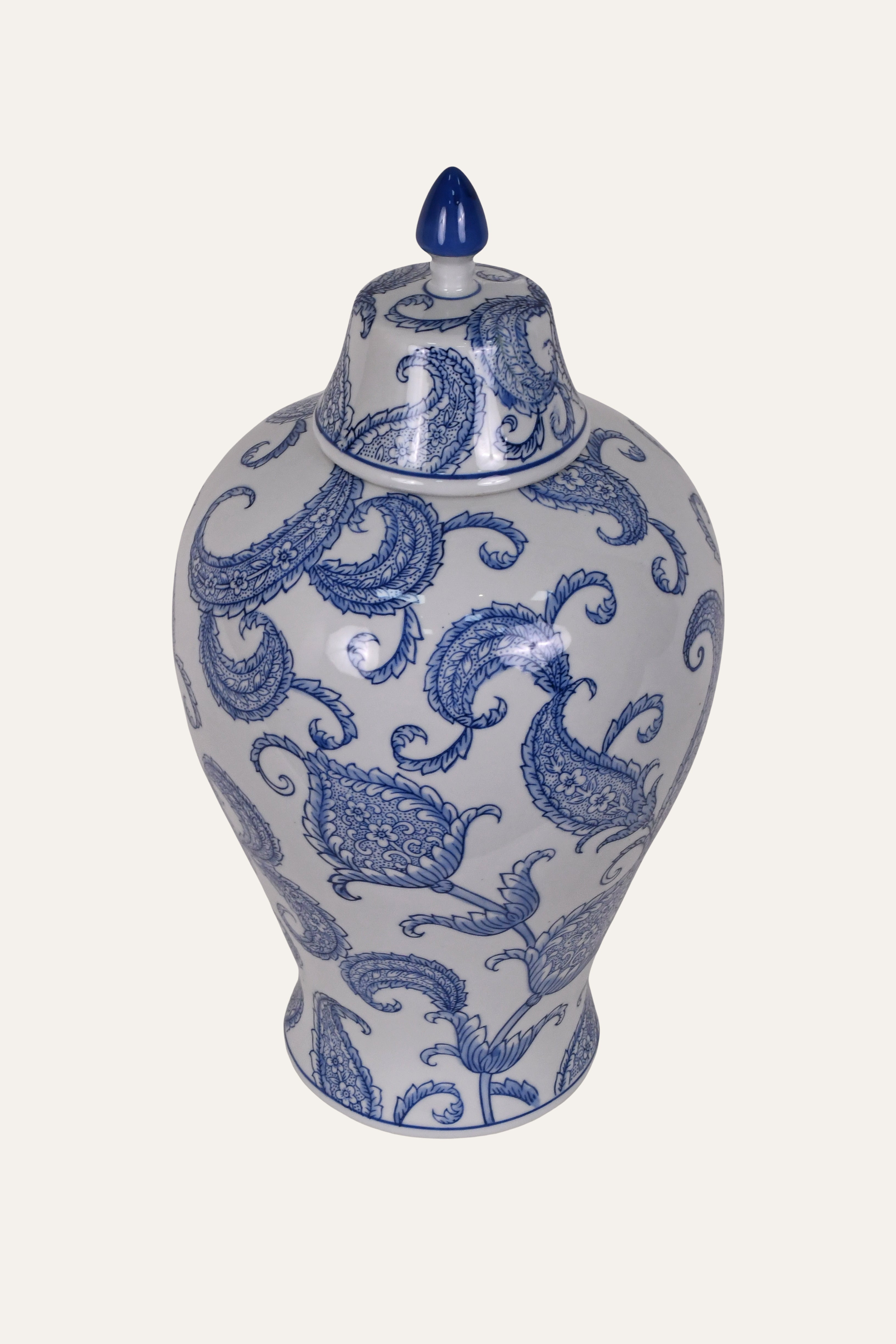 Blue & White Porcelain Chinoiserie Lidded Urn Vase