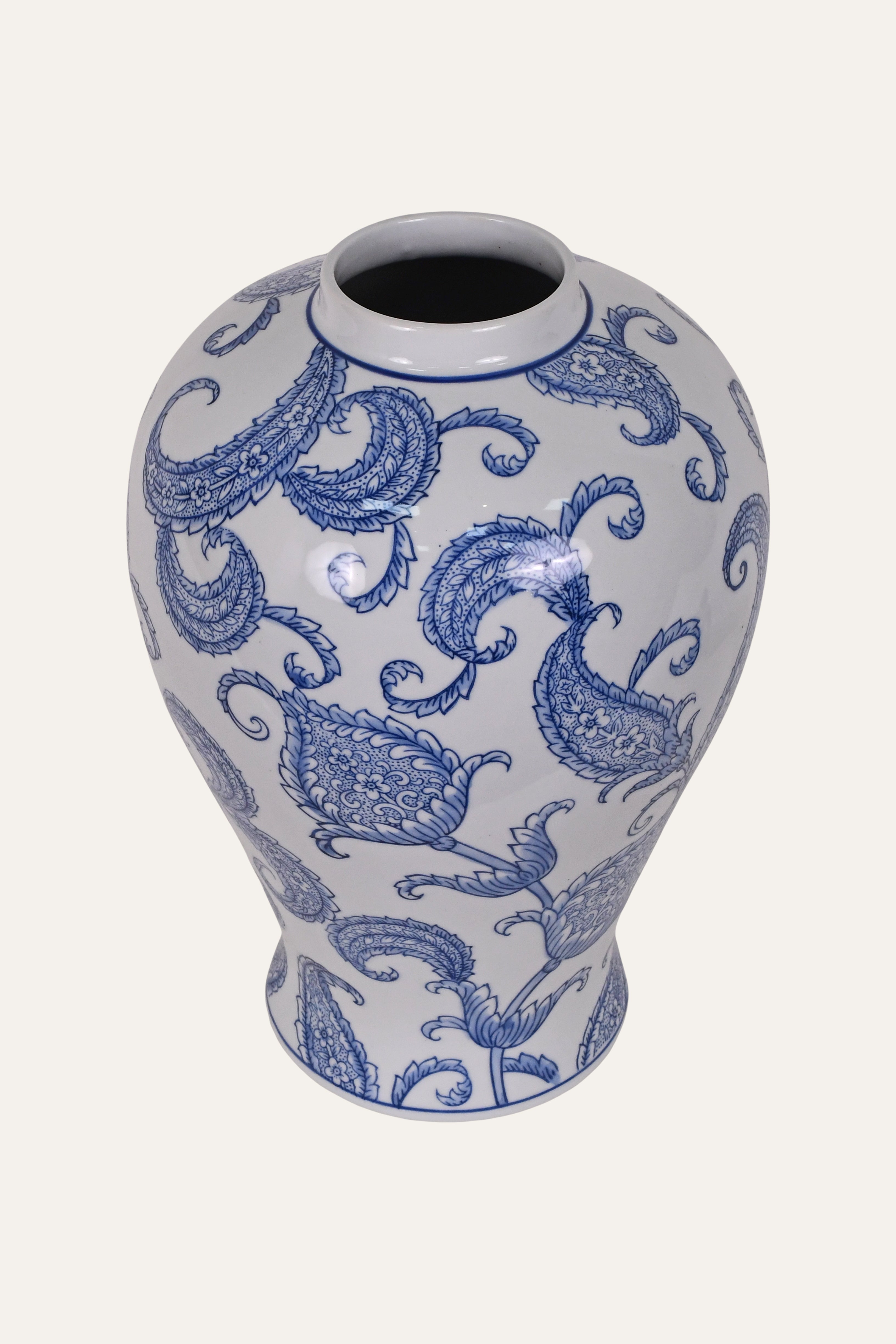 Blue & White Porcelain Chinoiserie Lidded Urn Vase