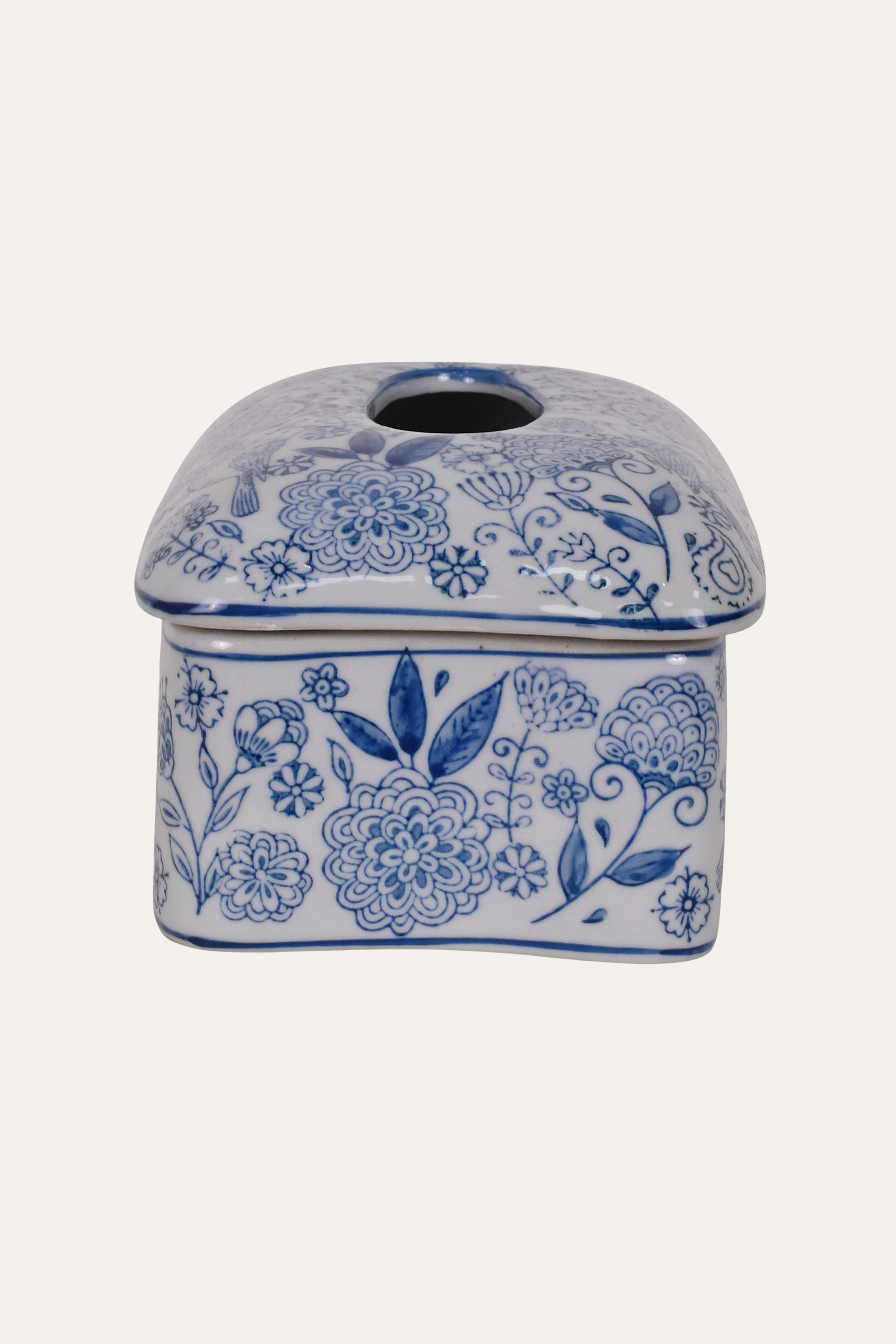 Blue & White Porcelain Chinoiserie Tissue Box