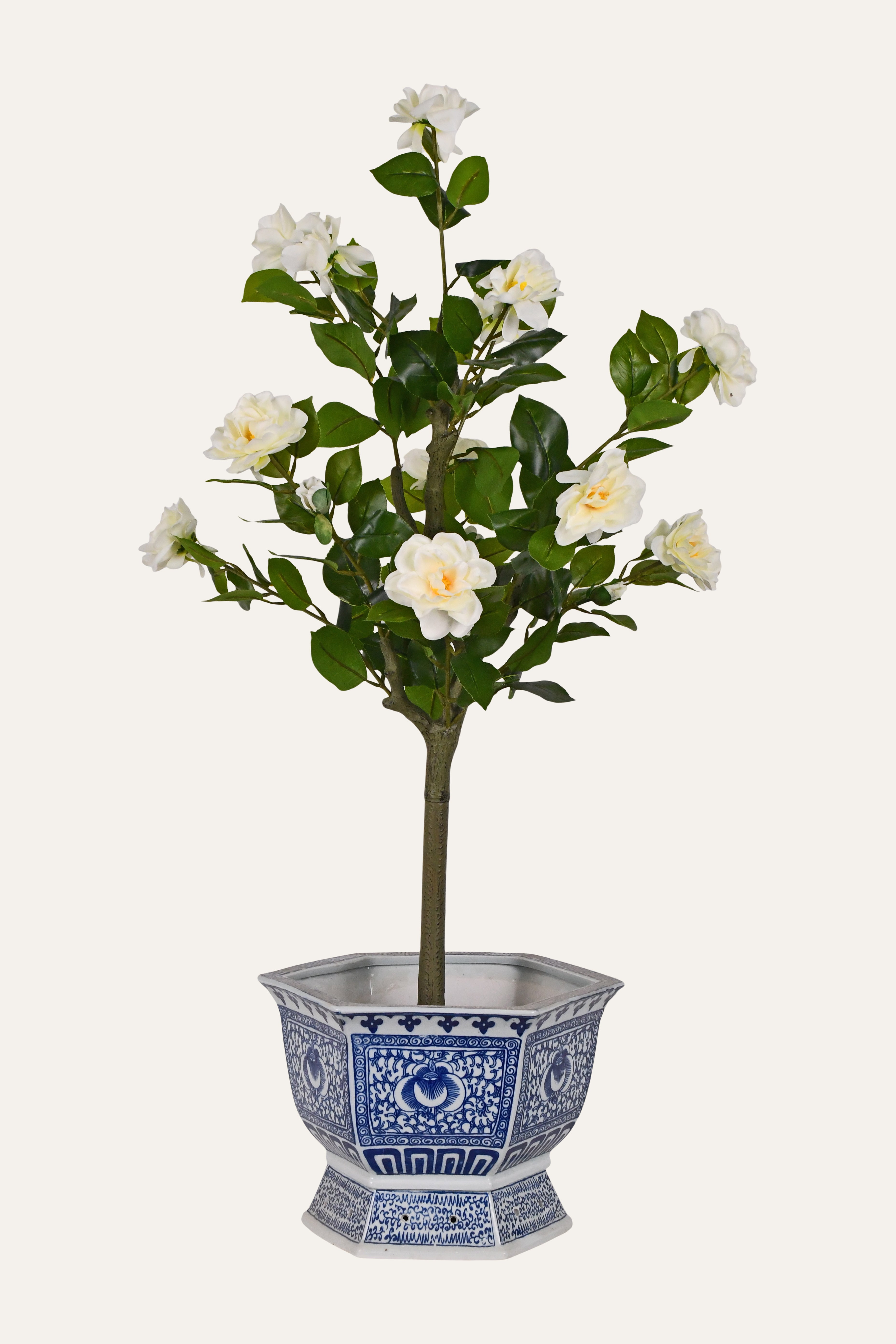 Blue & White Hexagonal Porcelain Chinoiserie Planter - Big