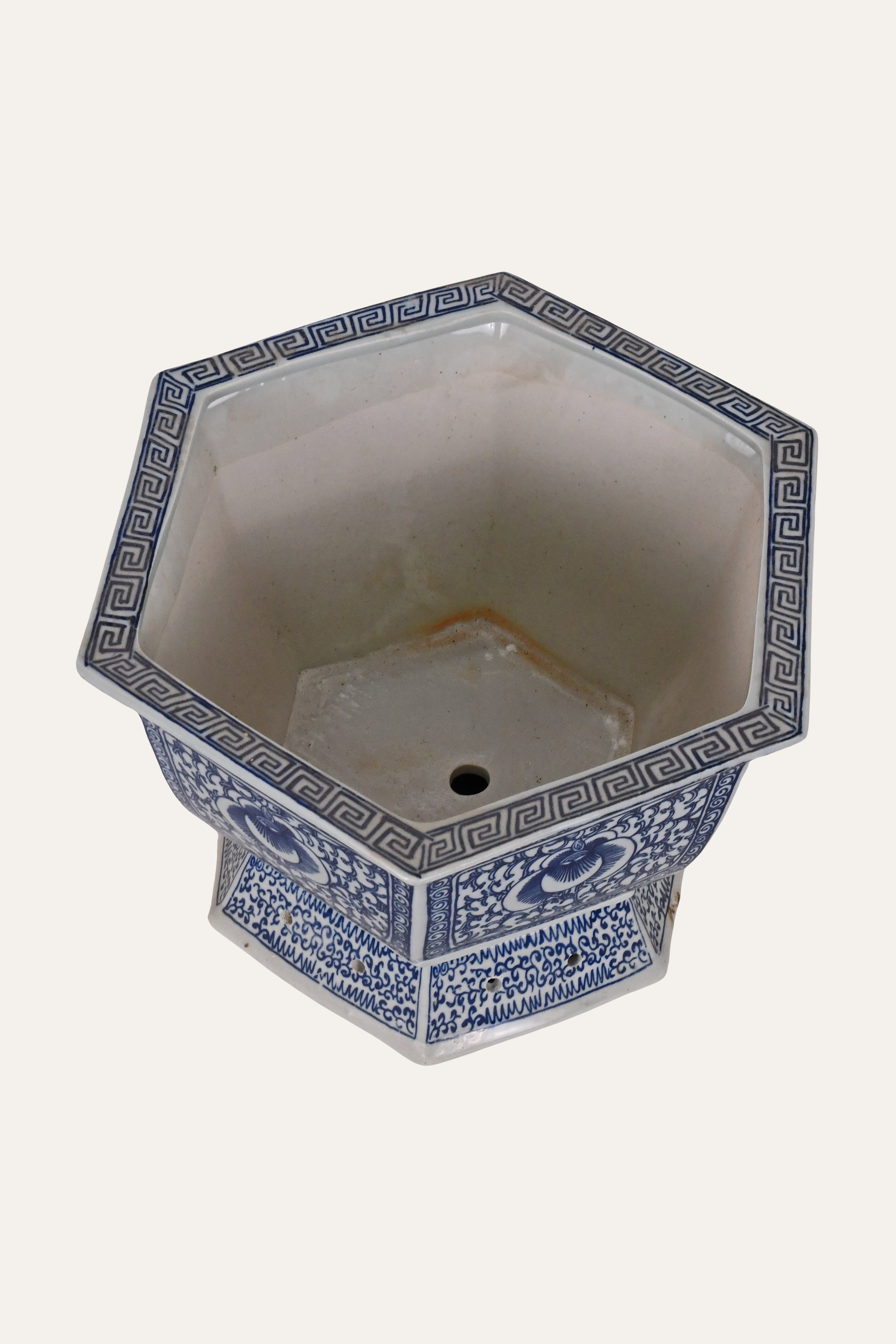 Blue & White Hexagonal Porcelain Chinoiserie Planter - Big