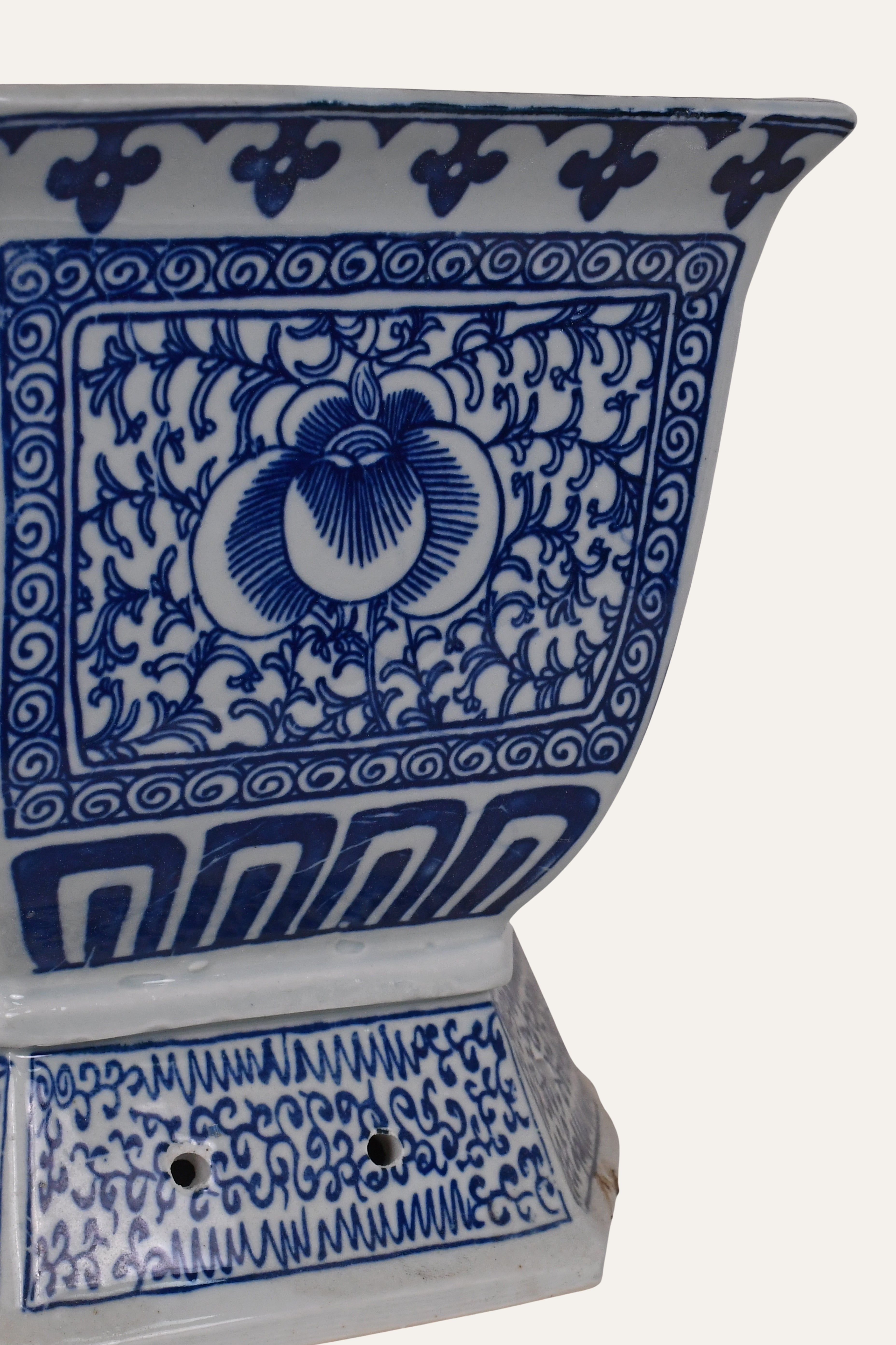 Blue & White Hexagonal Porcelain Chinoiserie Planter - Big