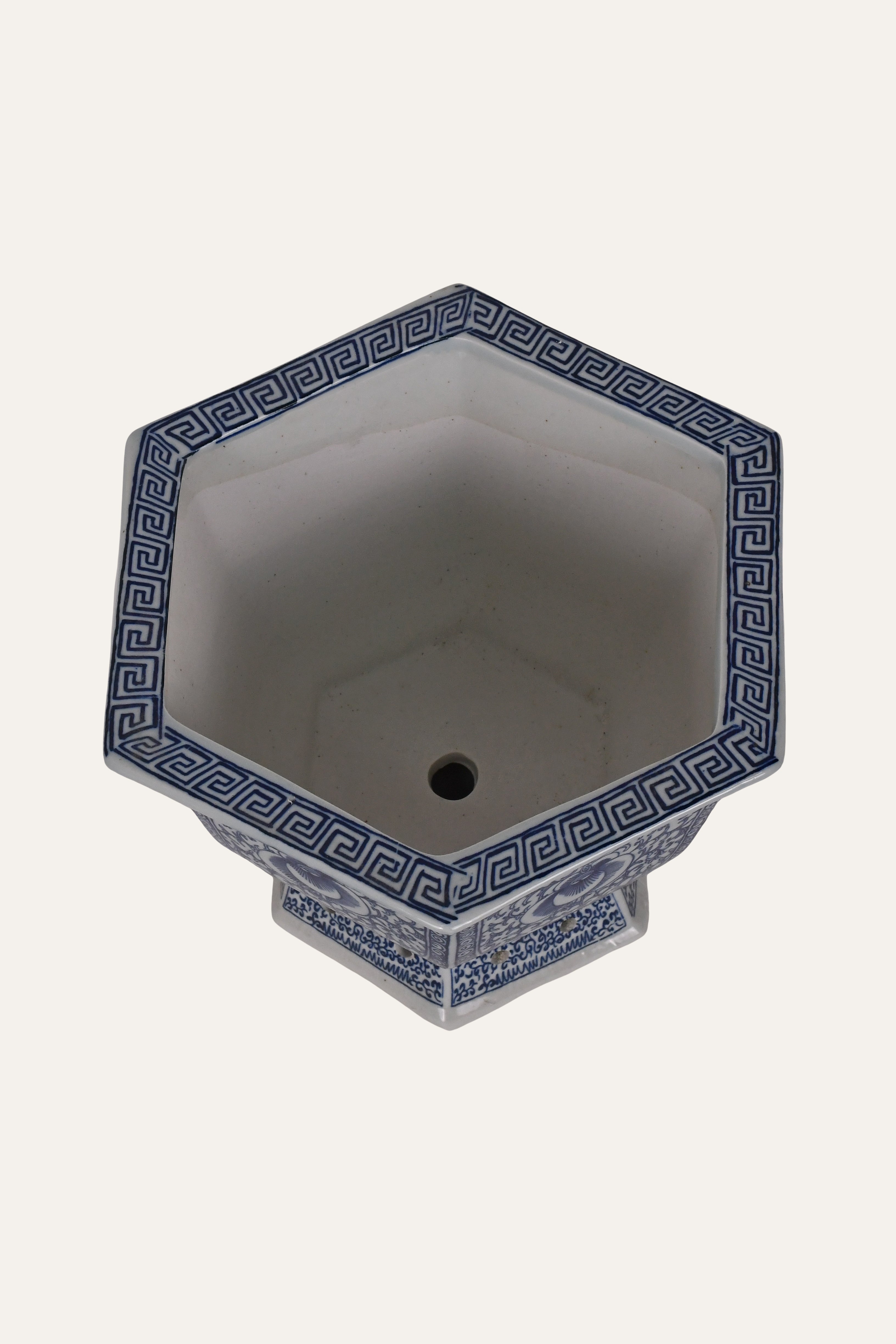 Blue & White Hexagonal Porcelain Chinoiserie Planter - Small