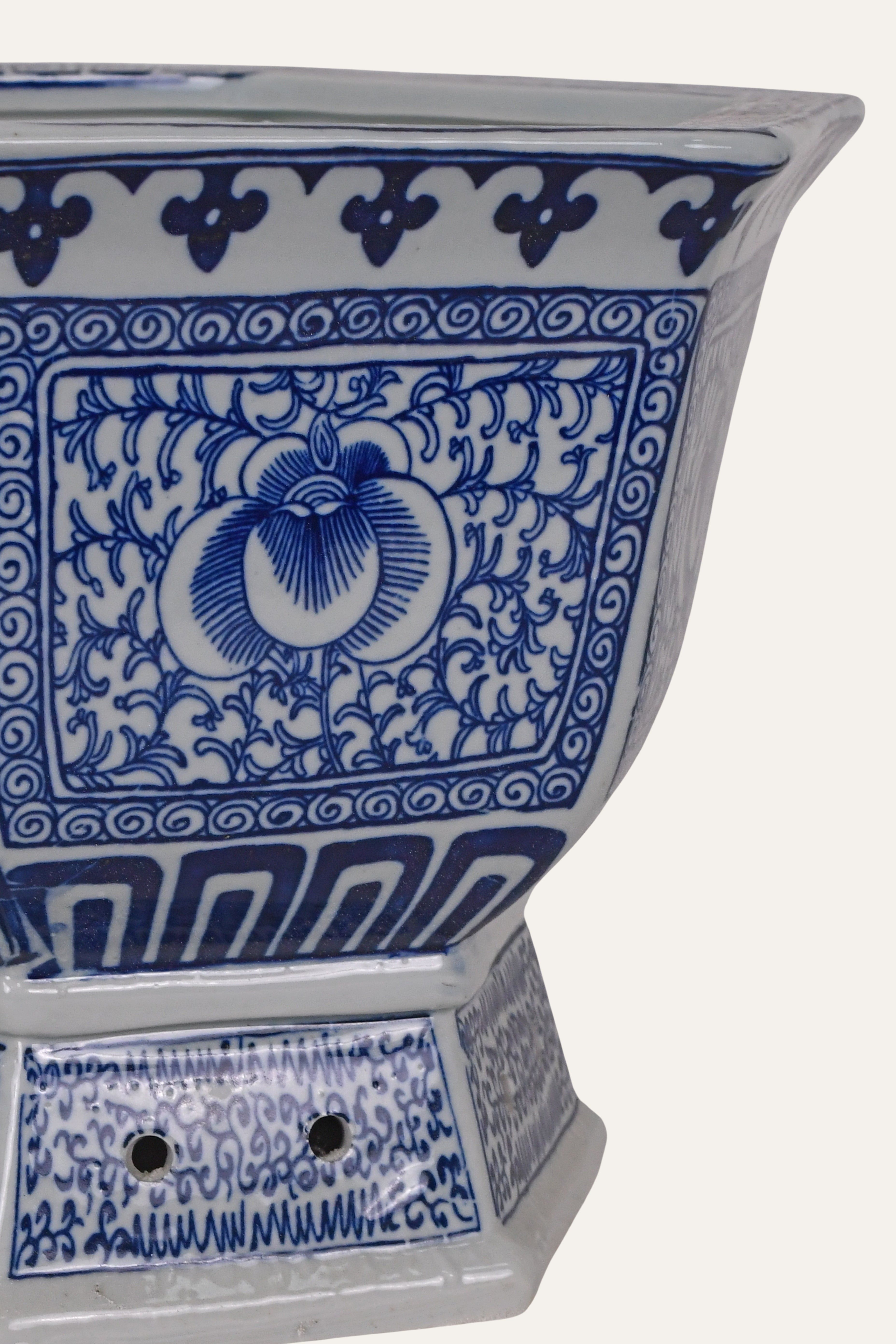 Blue & White Hexagonal Porcelain Chinoiserie Planter - Small