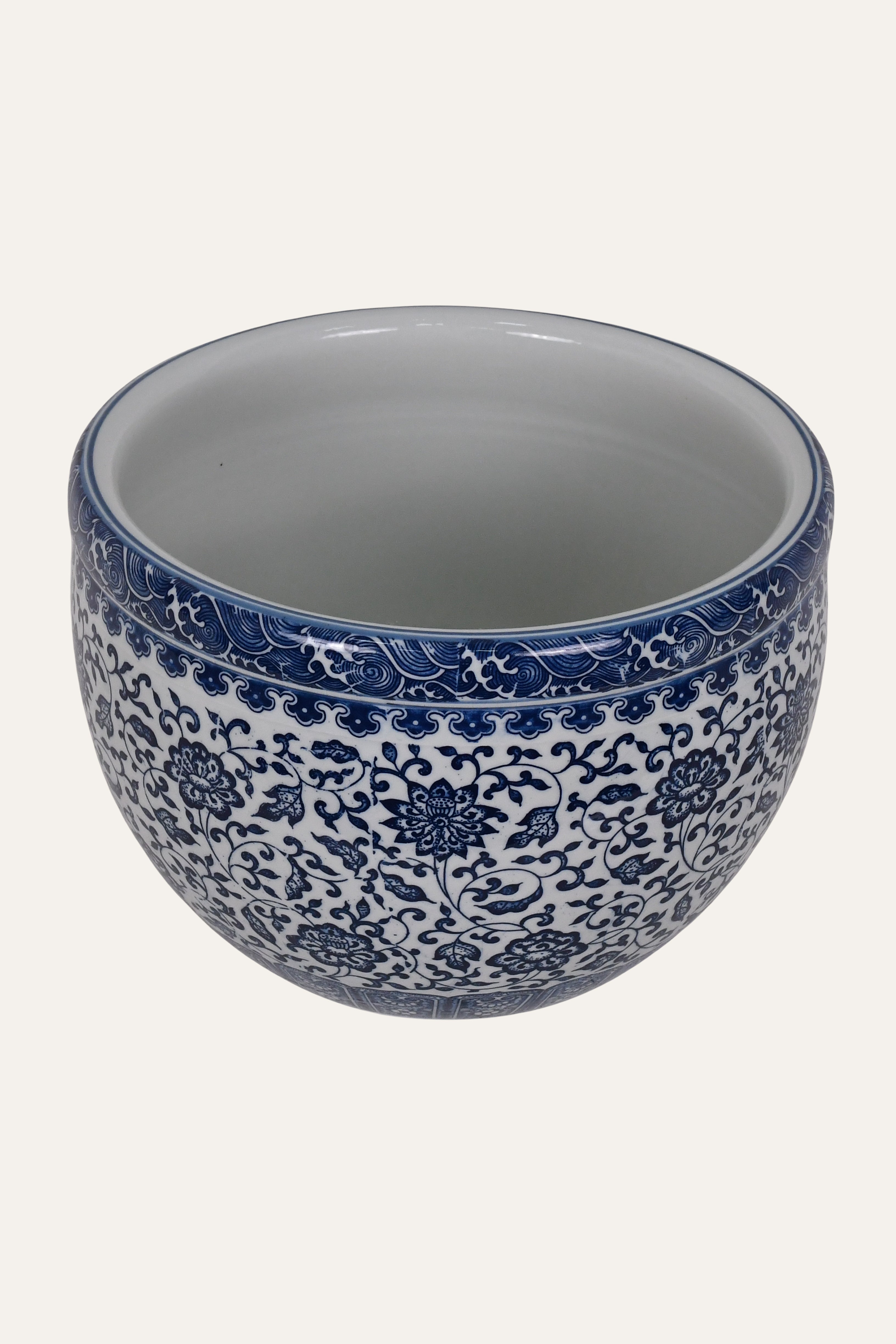 Blue & White Porcelain Floral Chinoiserie Planter - Large