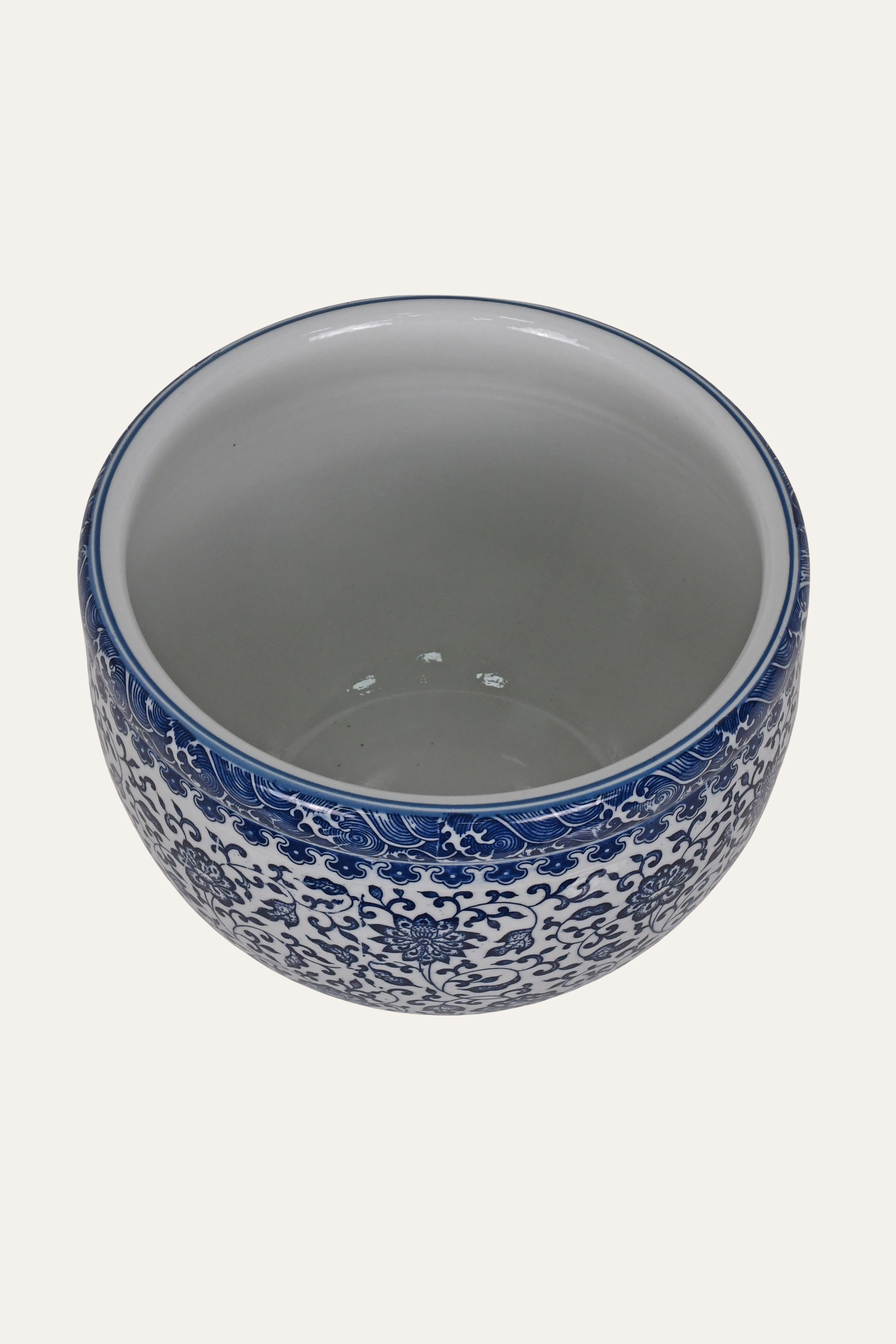 Blue & White Porcelain Floral Chinoiserie Planter - Large