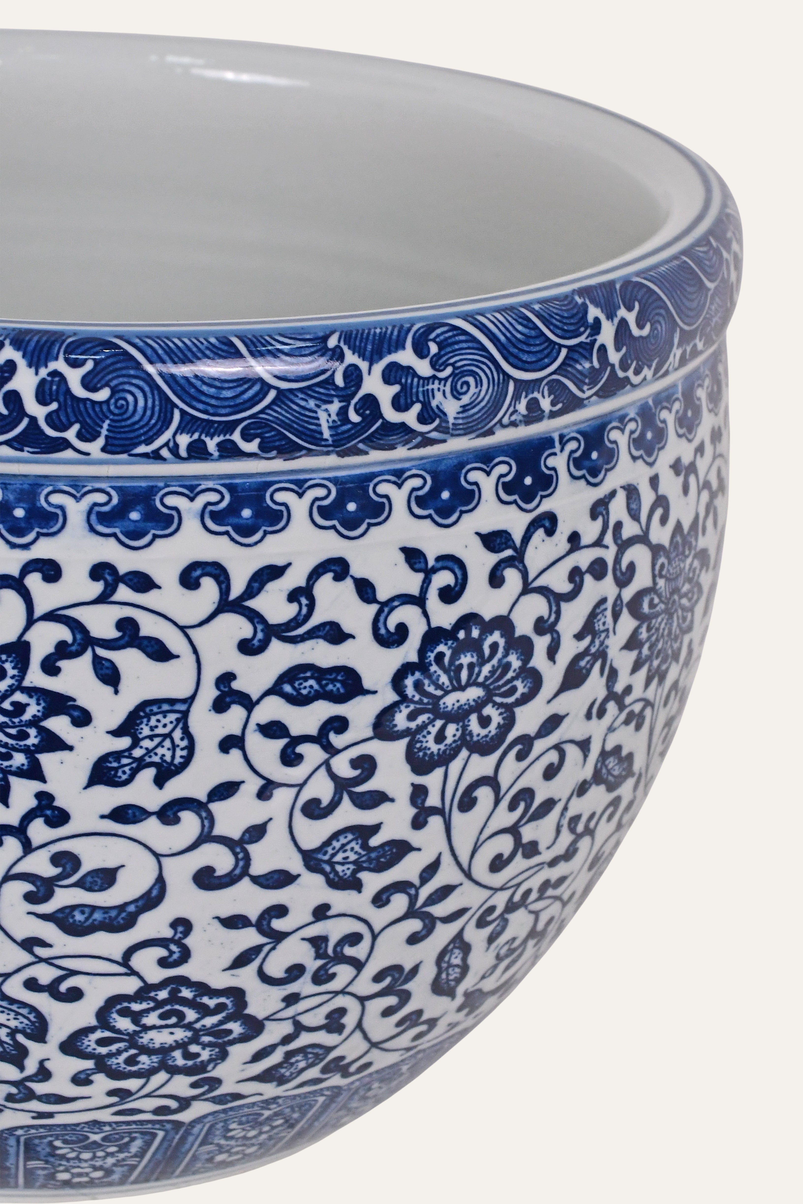 Blue & White Porcelain Floral Chinoiserie Planter - Large