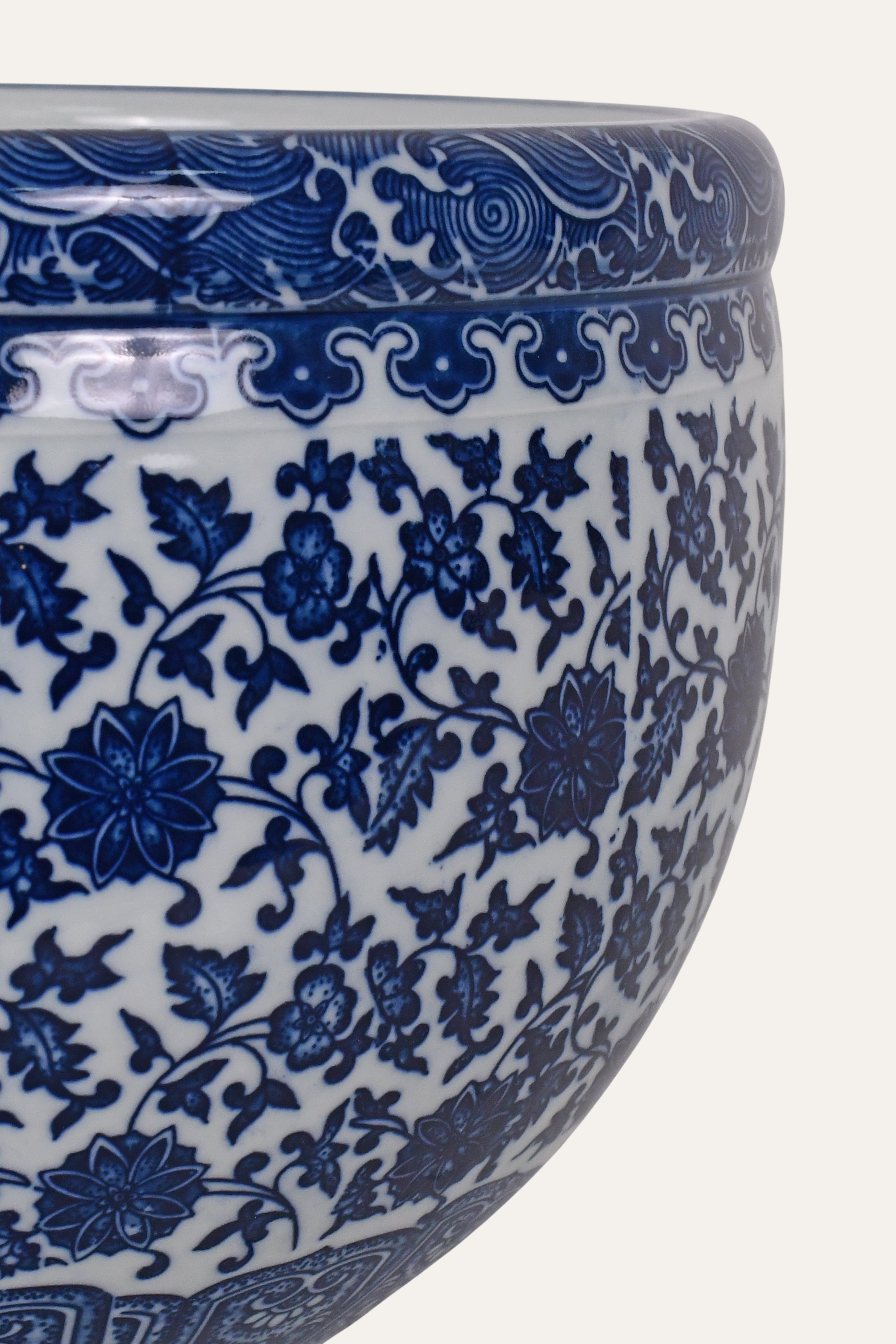 Blue & White Porcelain Floral Chinoiserie Planter - Medium