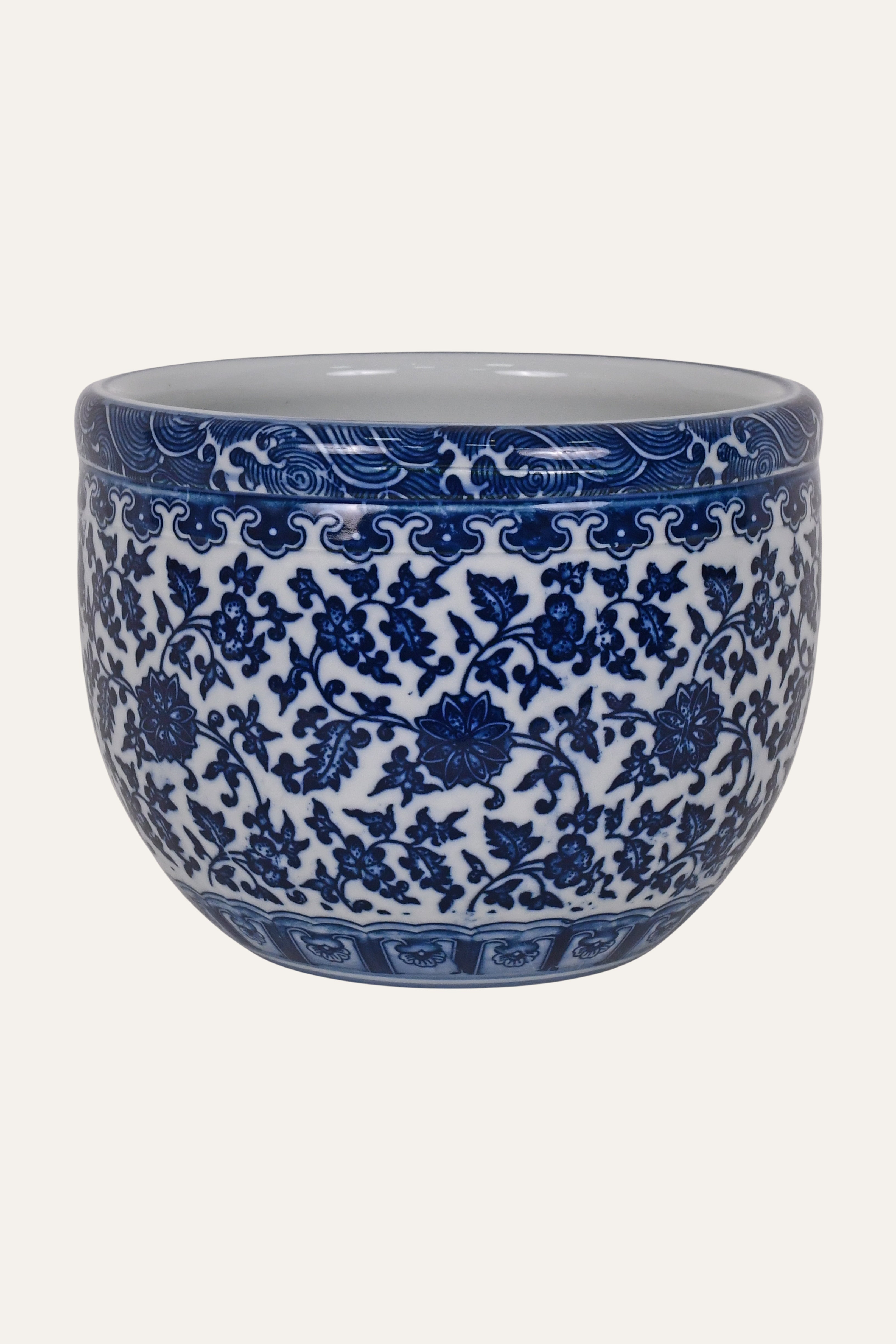 Blue & White Porcelain Floral Chinoiserie Planter - Small