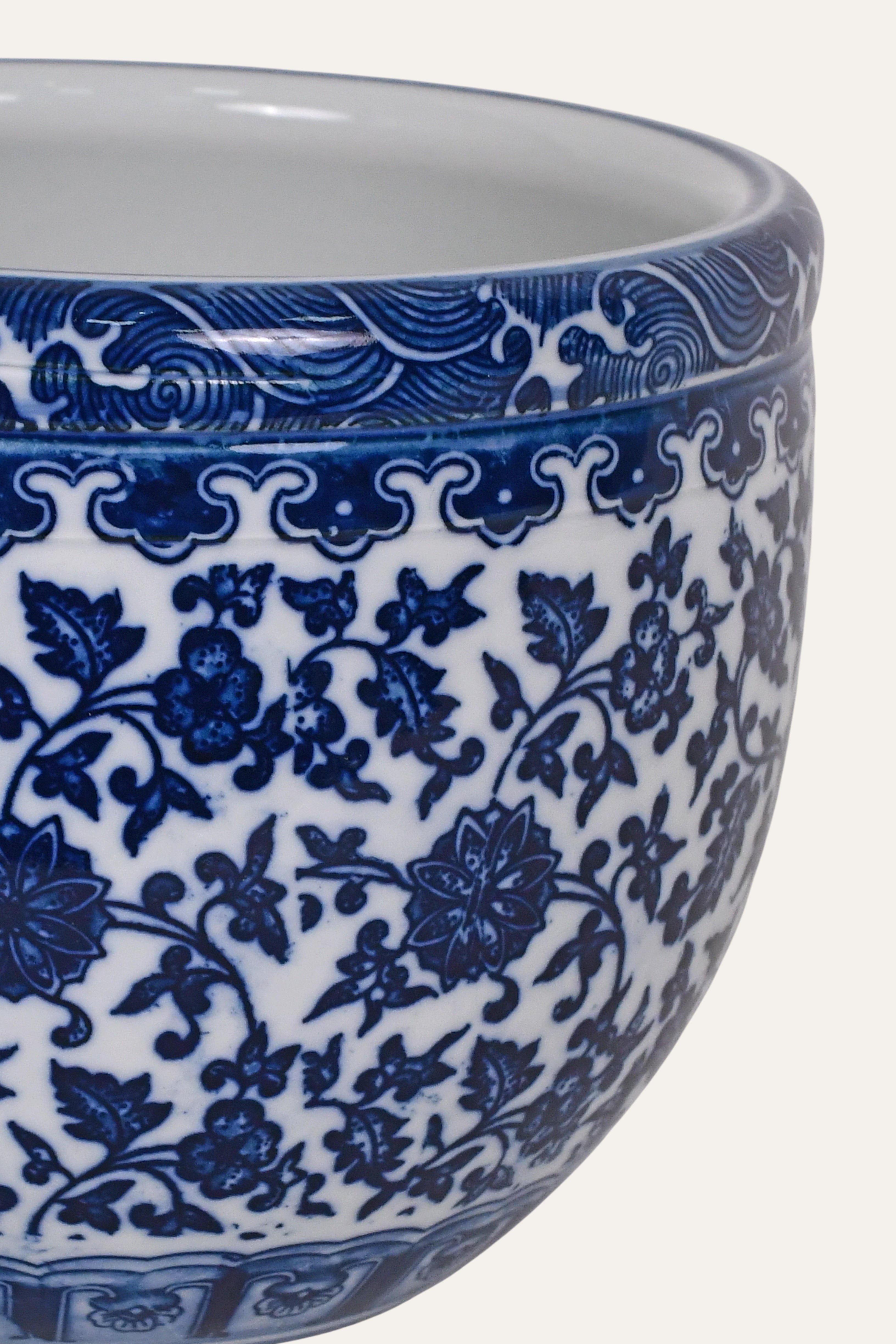 Blue & White Porcelain Floral Chinoiserie Planter - Small