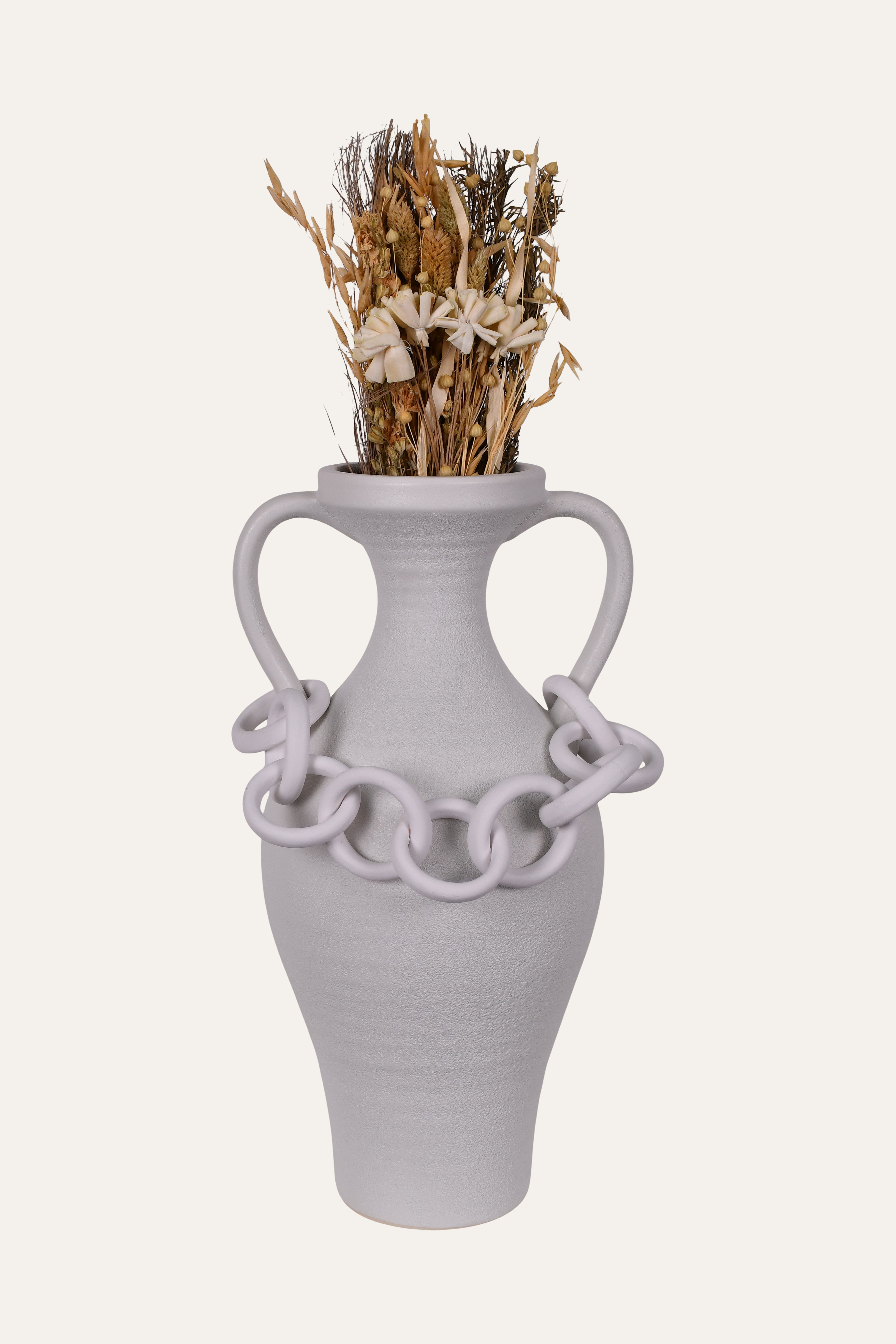 Modern White Link Handle Decorative Vase - Small