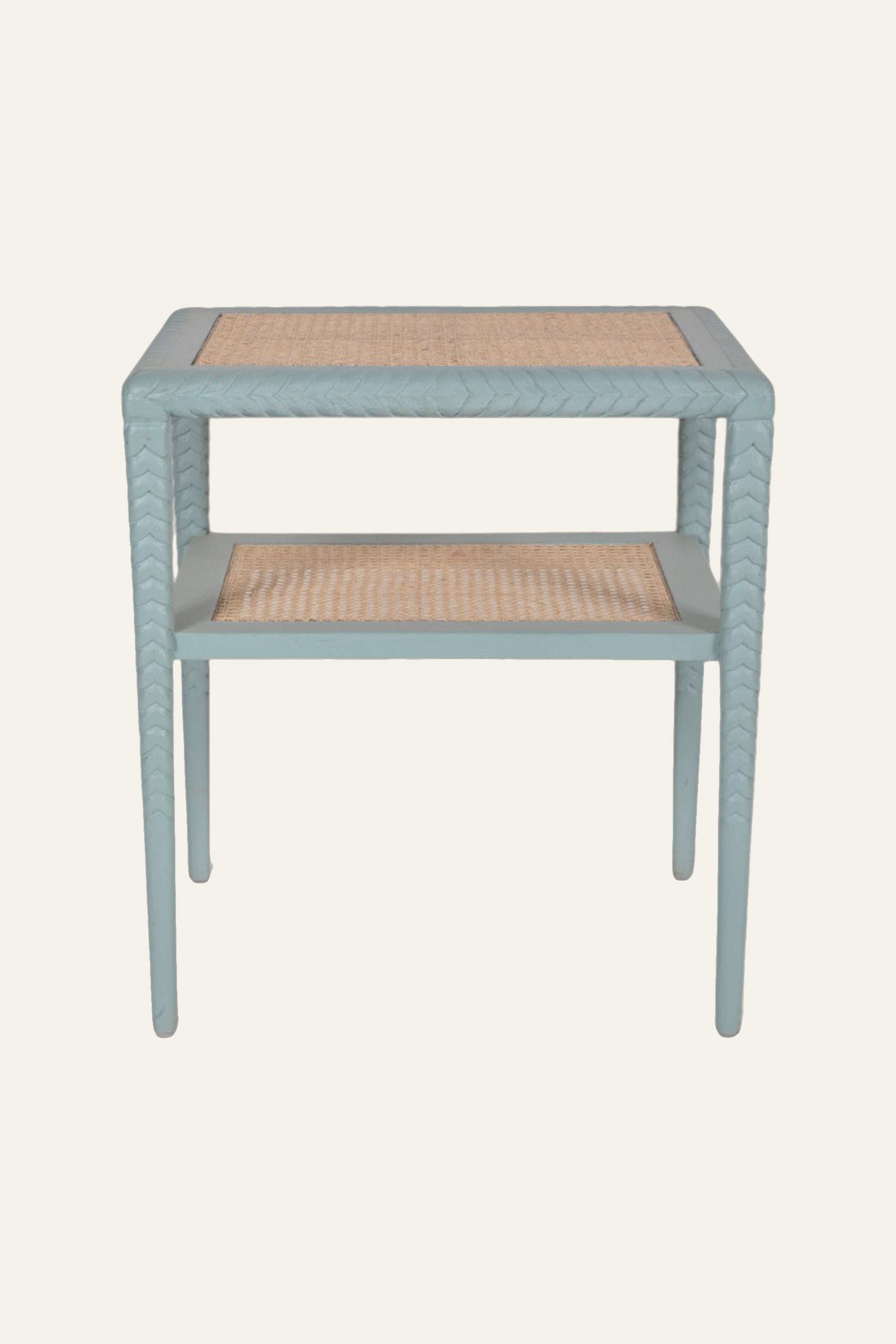 Coastal Blue 2 Tier Woven Cane Nightstand in Wood Frame