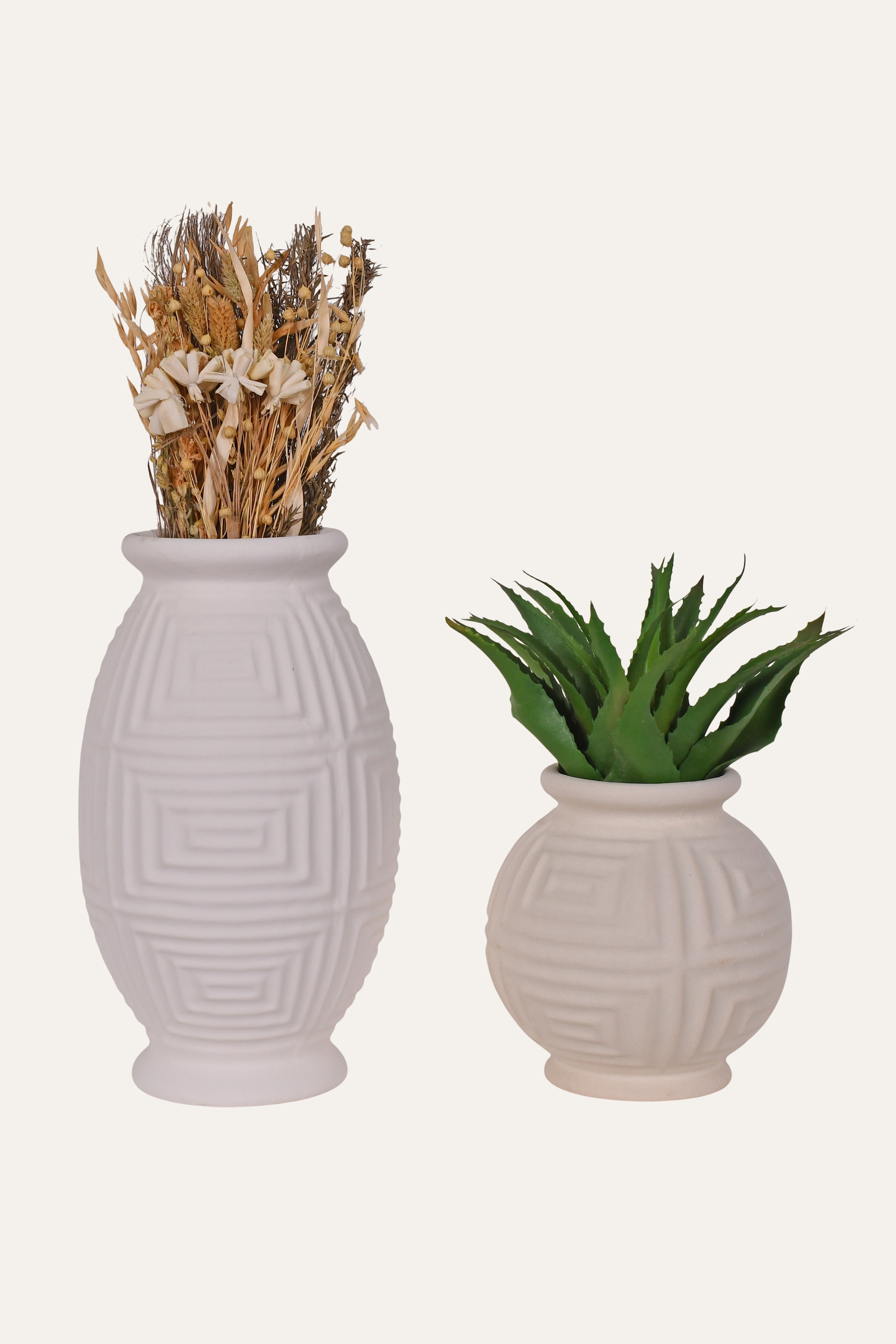 Geometric Embossed Ceramic Vase - Big