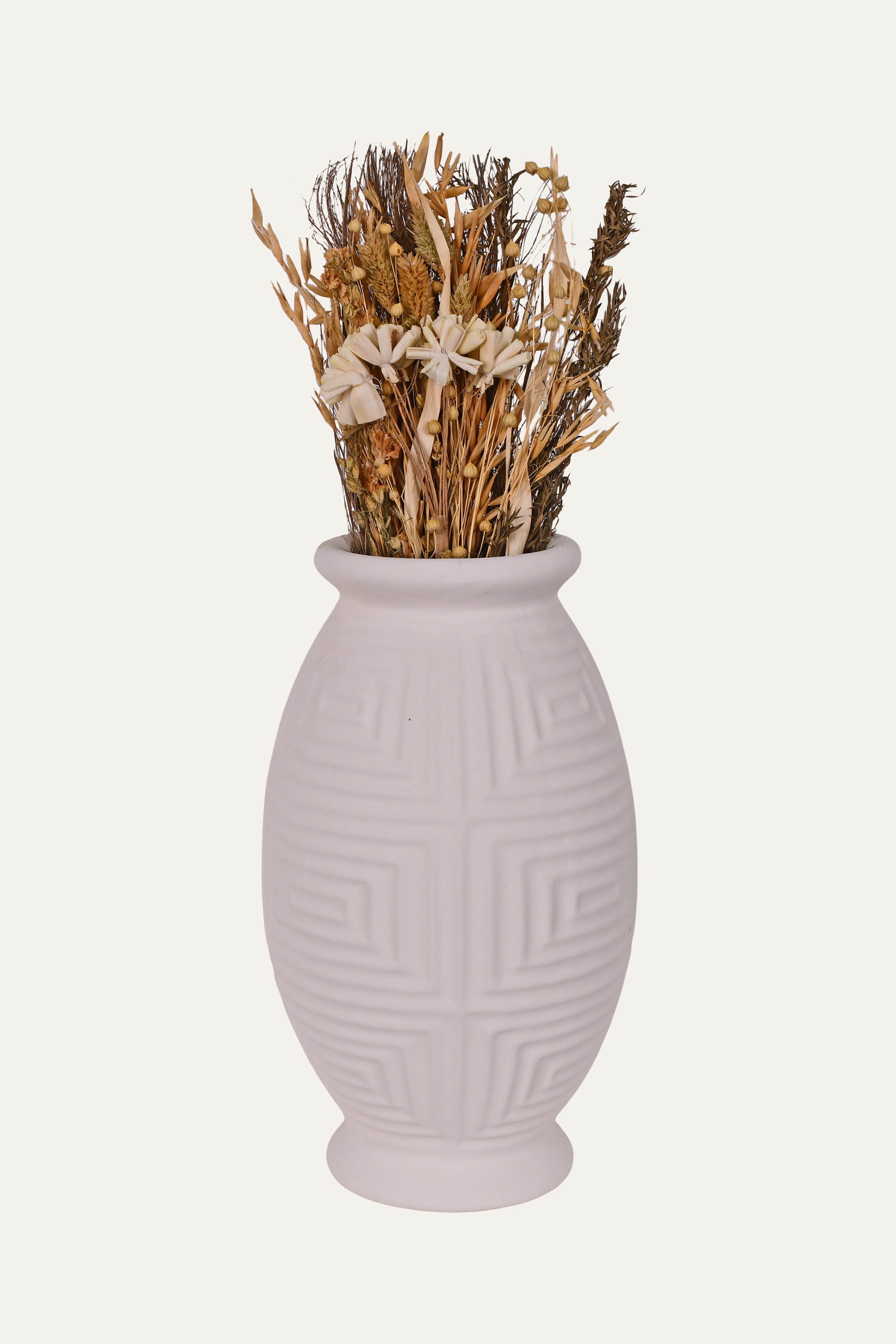 Geometric Embossed Ceramic Vase - Small