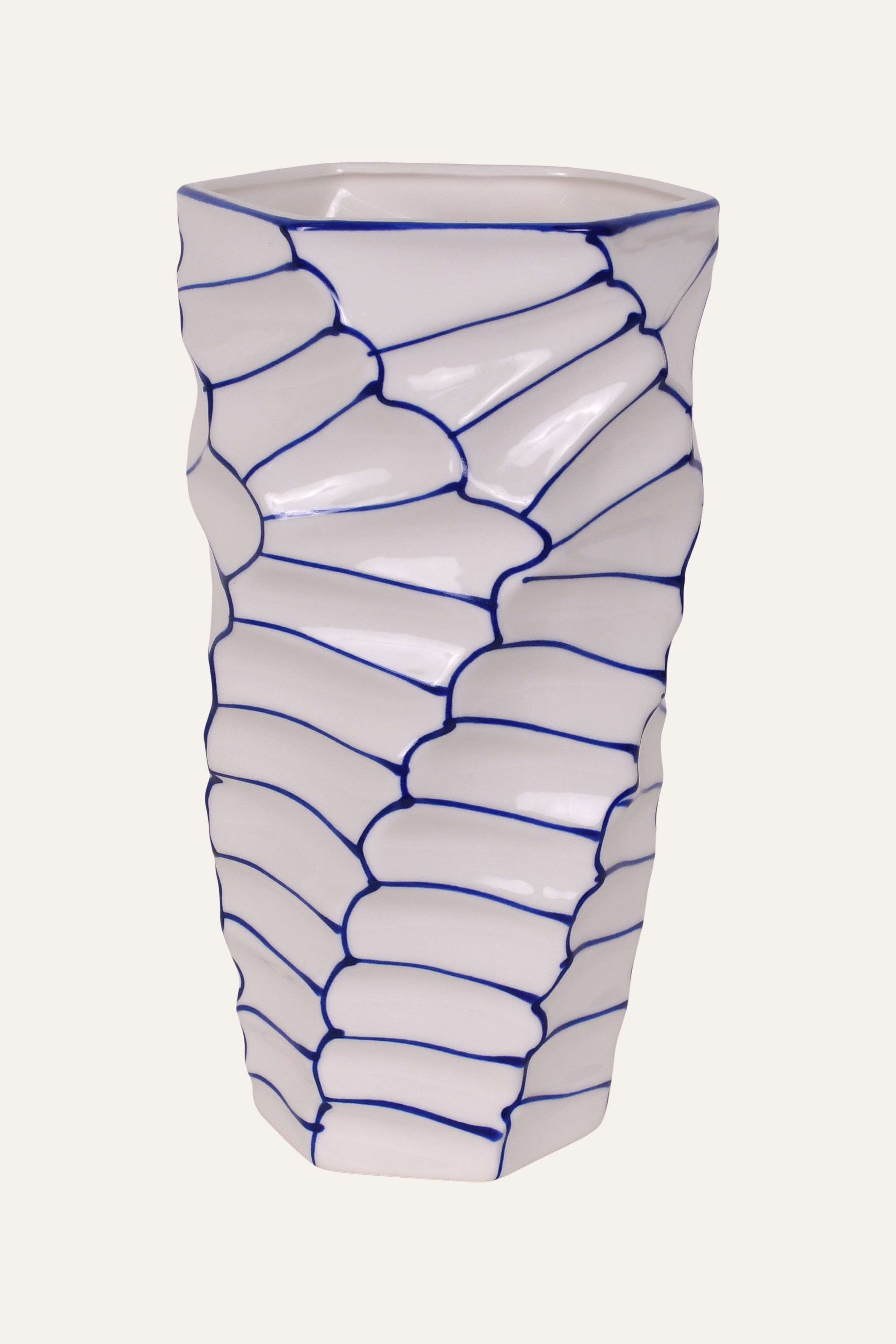 Blue Line Pattern Ceramic Vase - Small