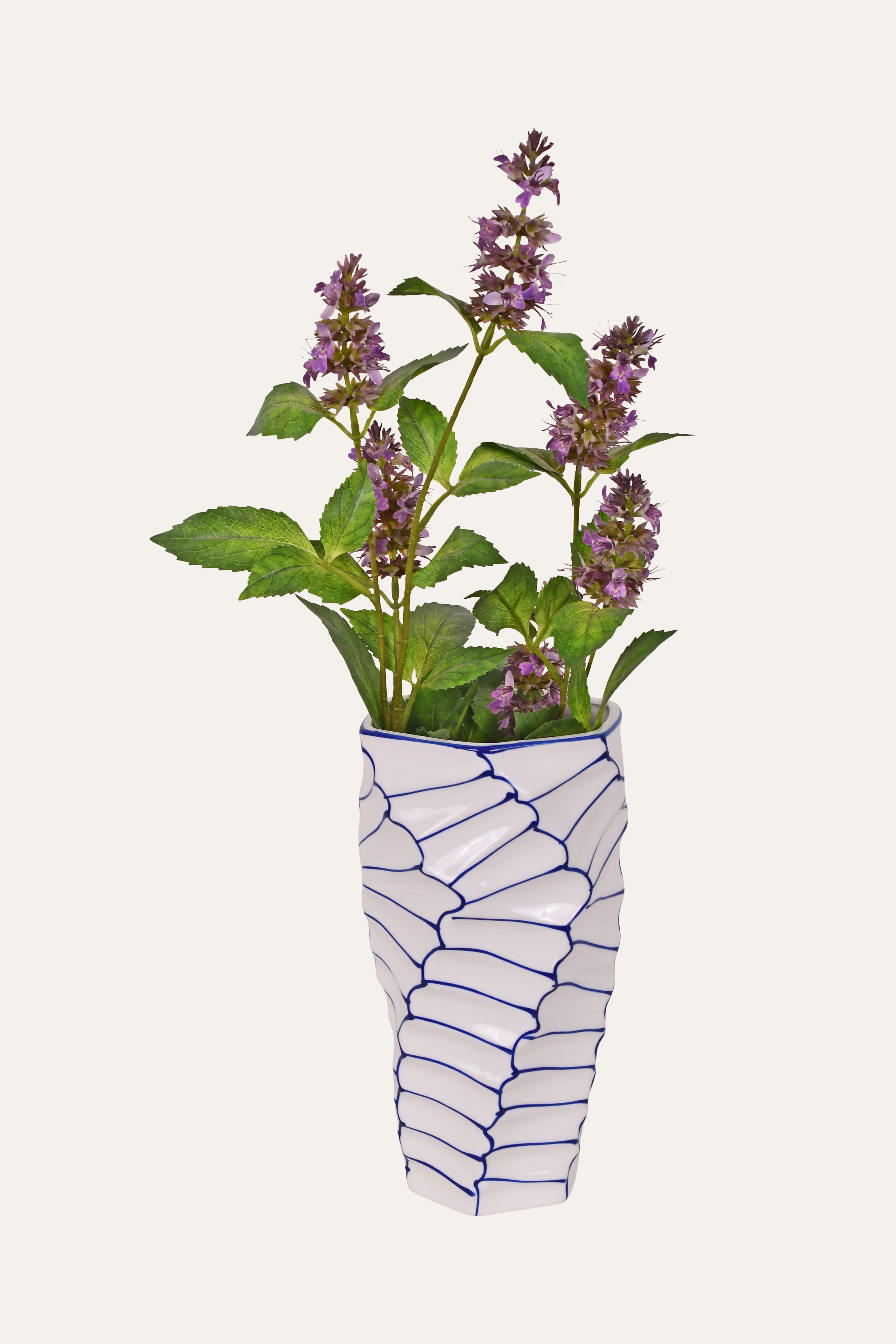 Blue Line Pattern Ceramic Vase - Small