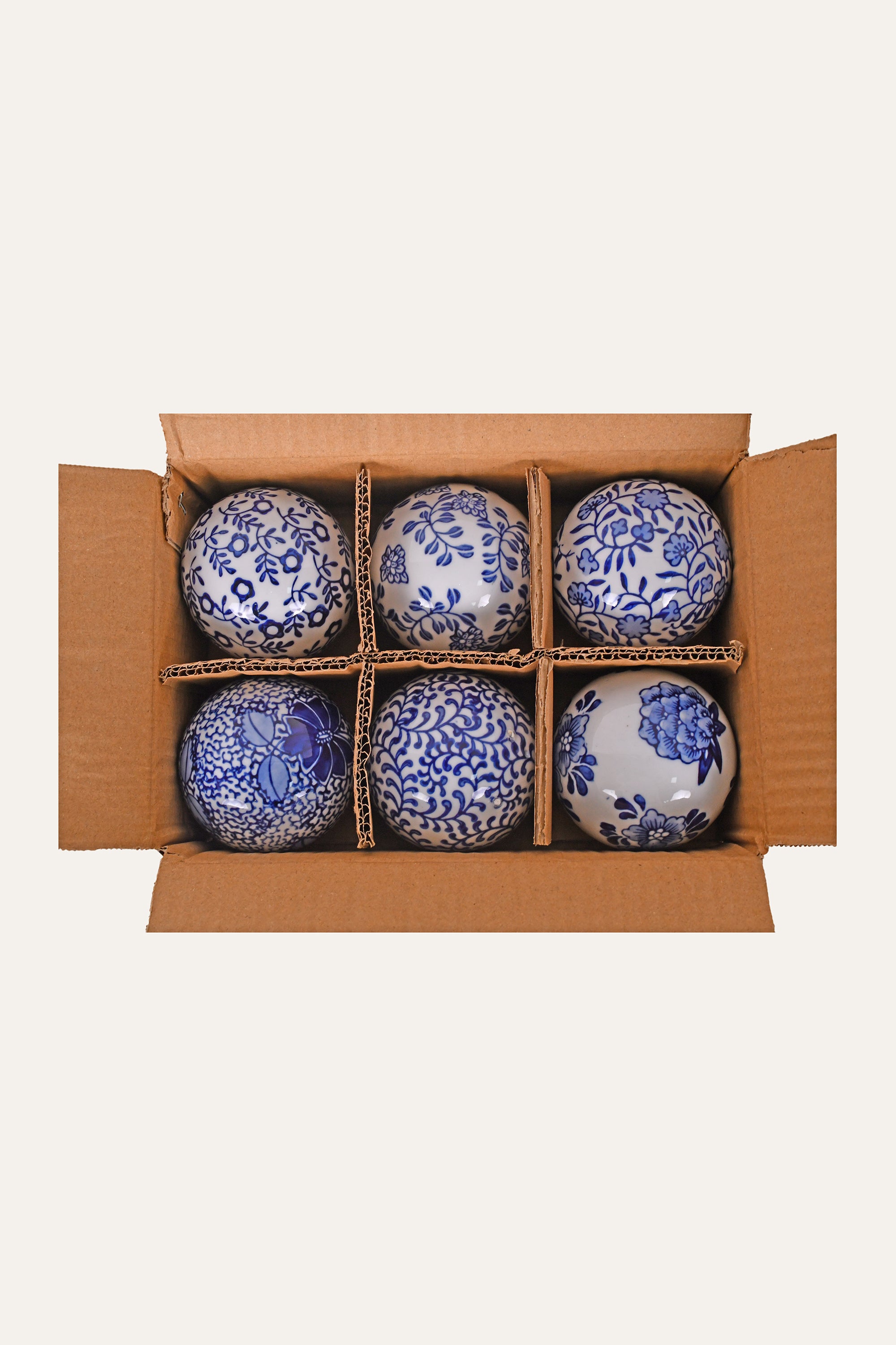 Blue & White Floral Ceramic Table Decor– Set of 6