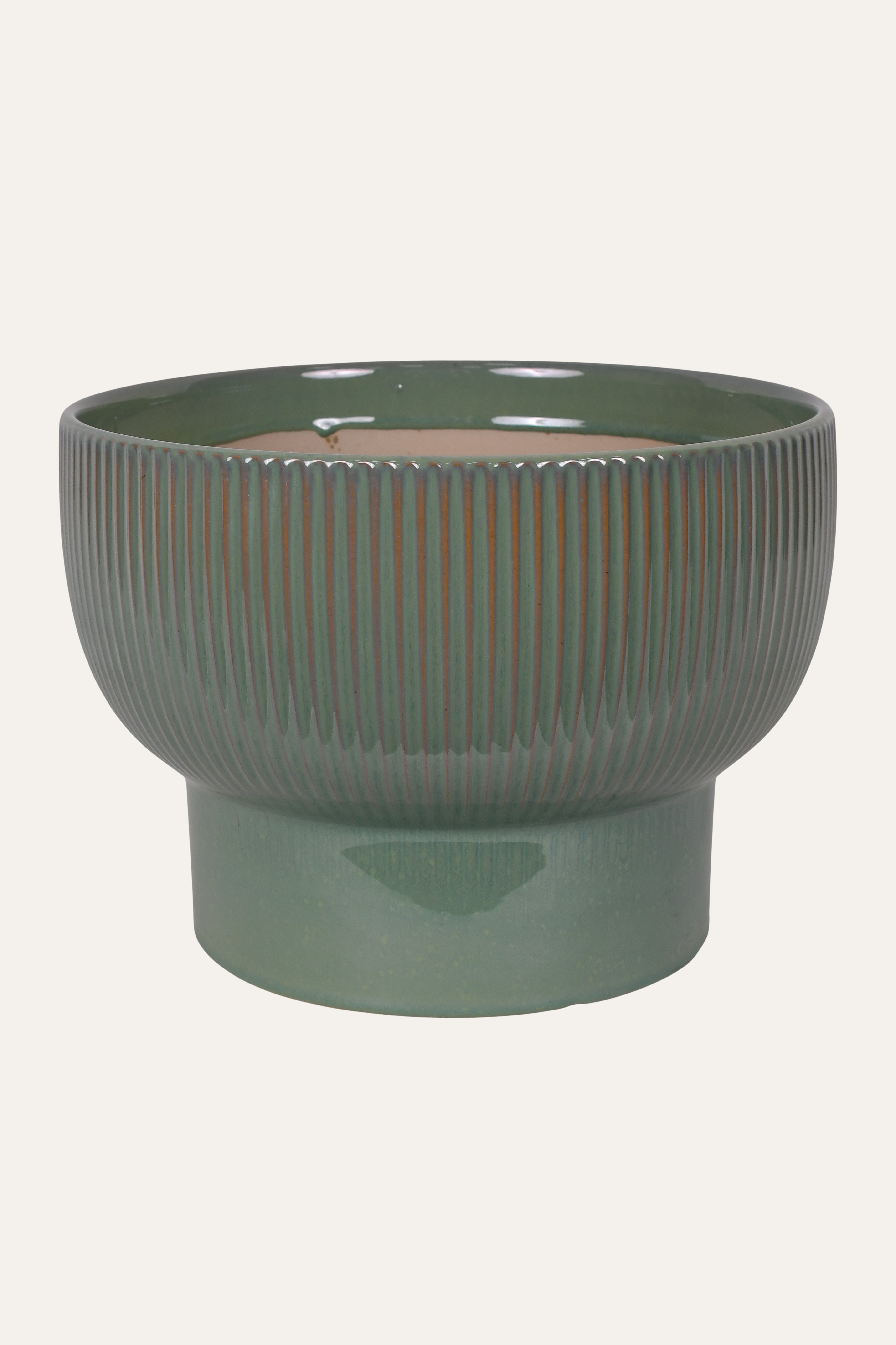 Ribbed Pale Green Ceramic Planter - Big