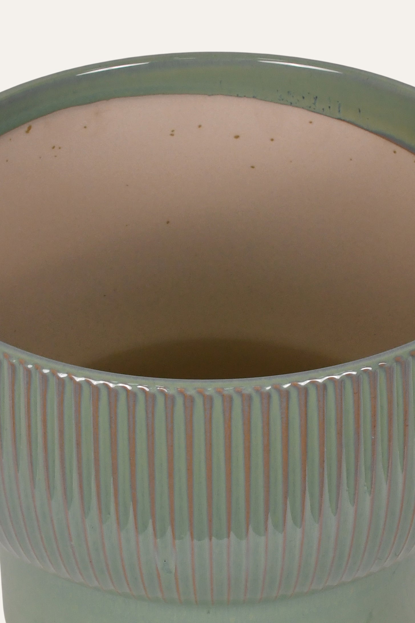Ribbed Pale Green Ceramic Planter - Small