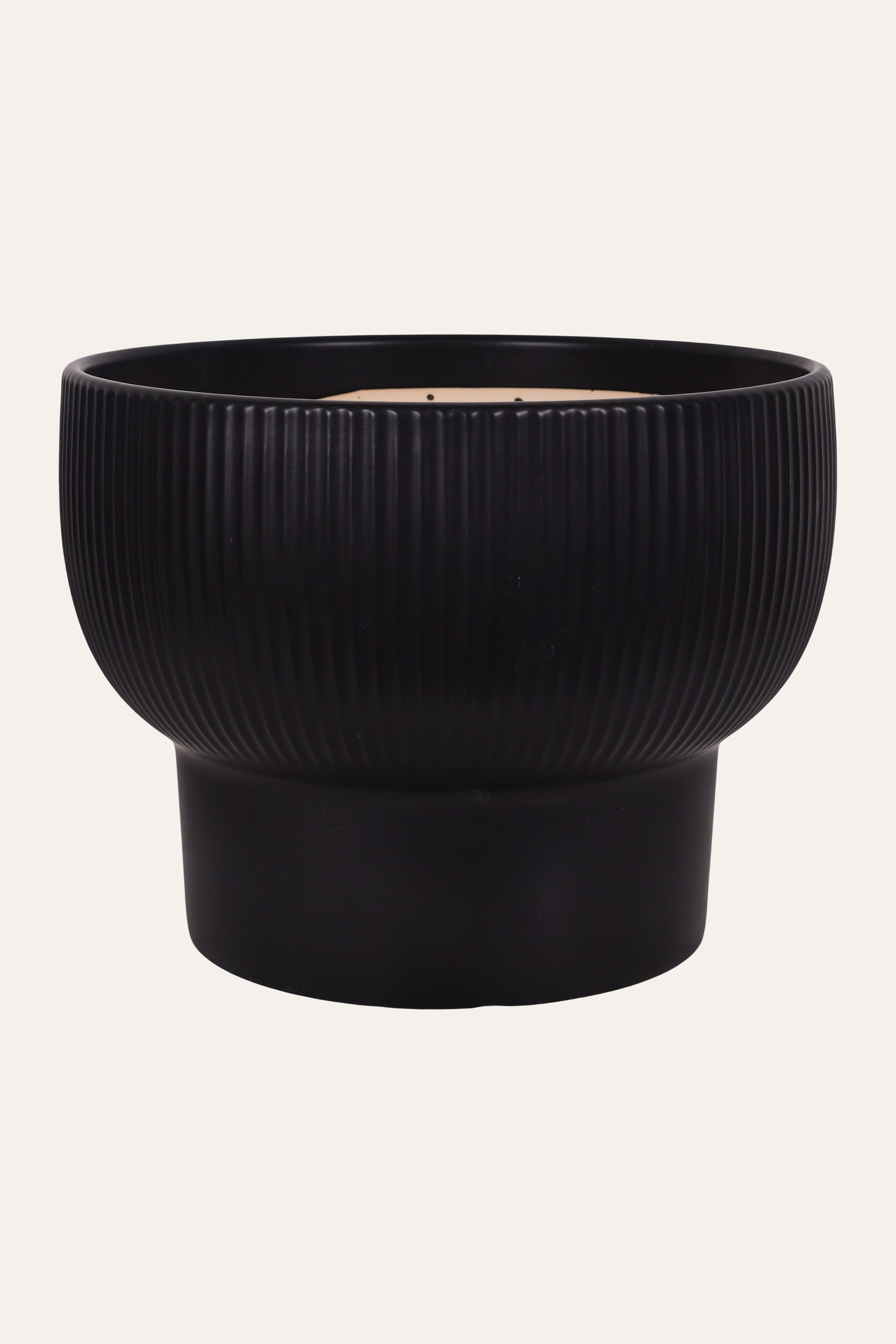 Matte Black Ribbed Ceramic Planter - Big