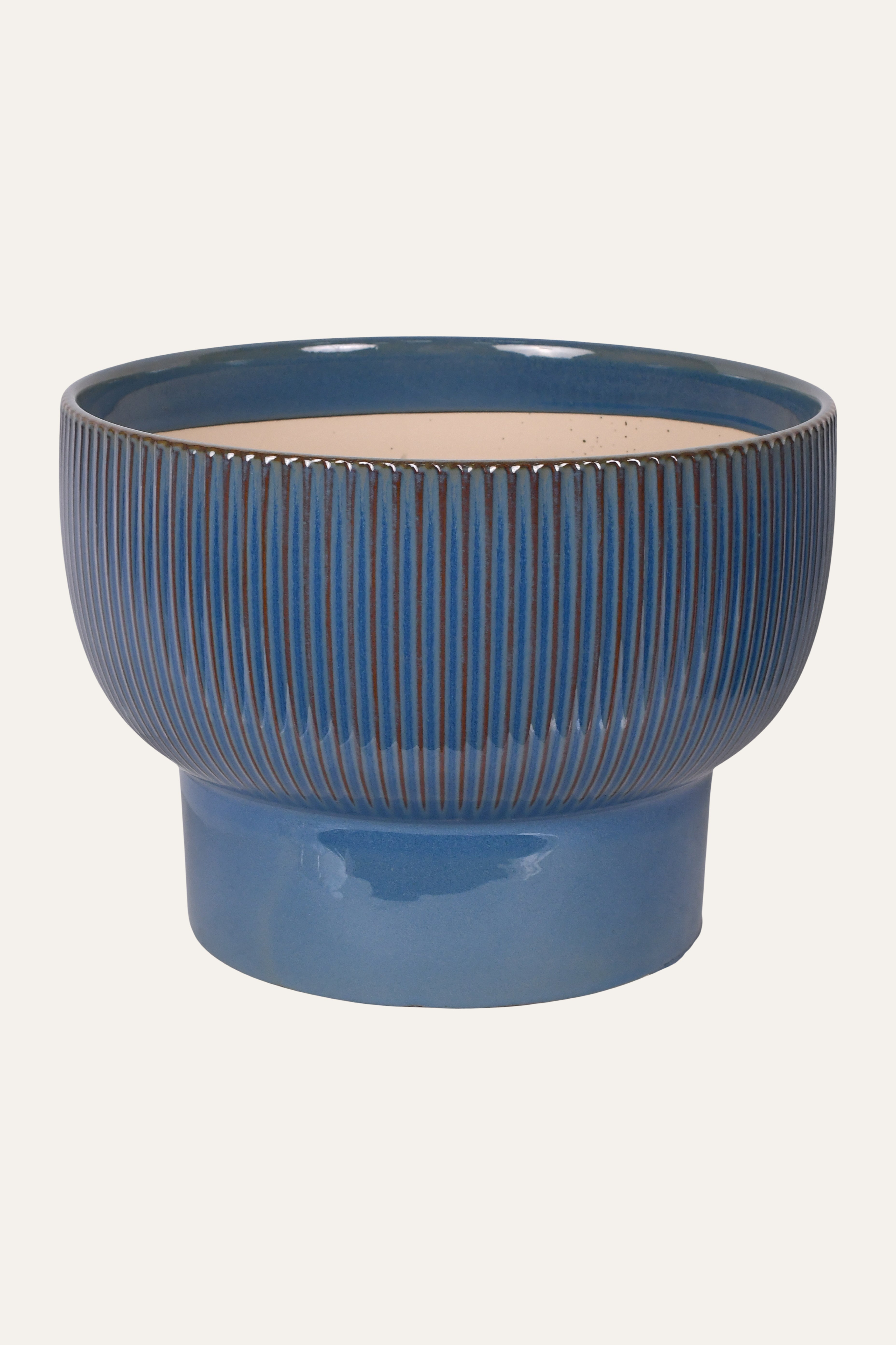 Deep Blue Ribbed Ceramic Planter - Big