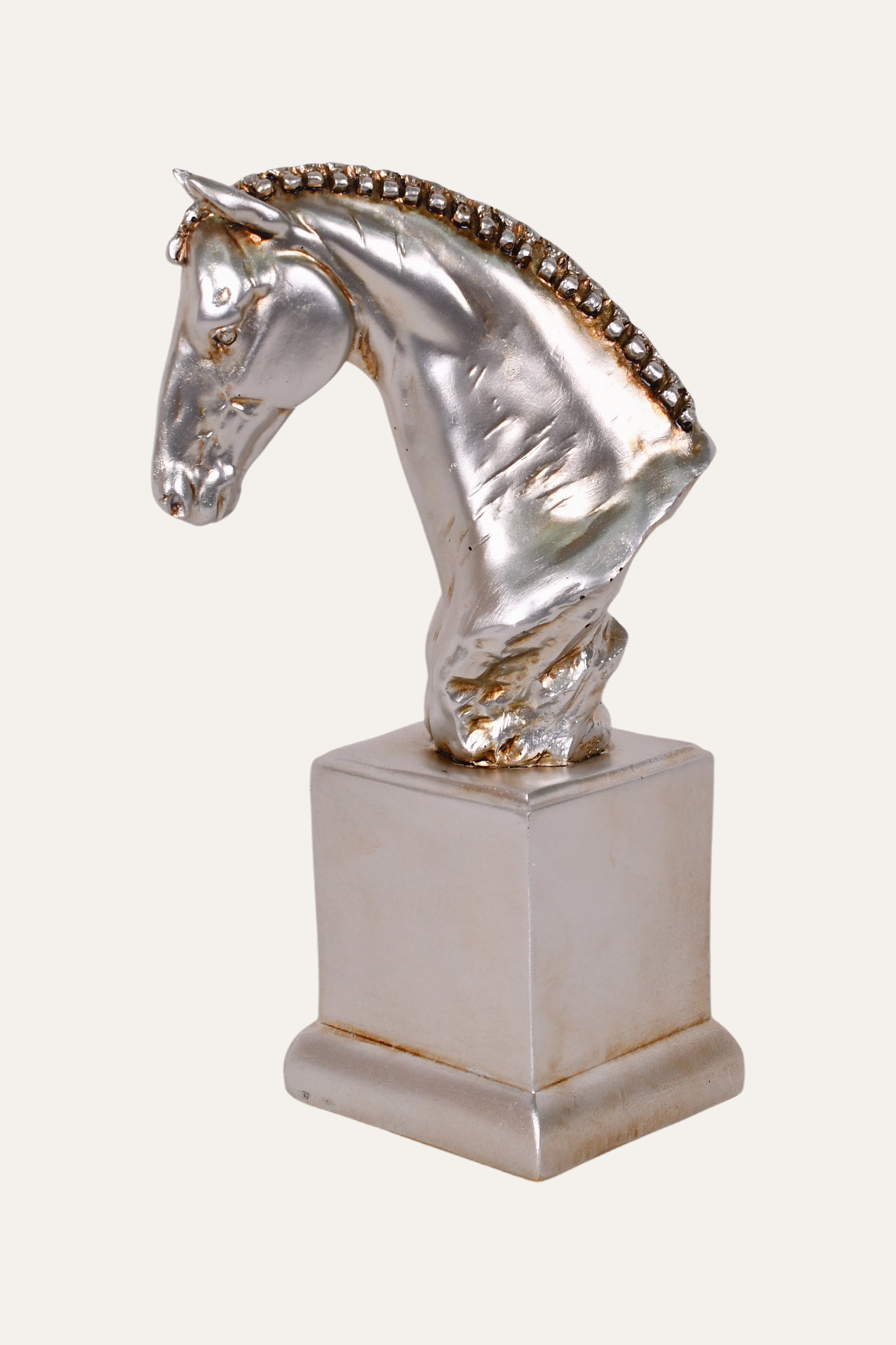 Silver Braided Mane Horse Sculpture