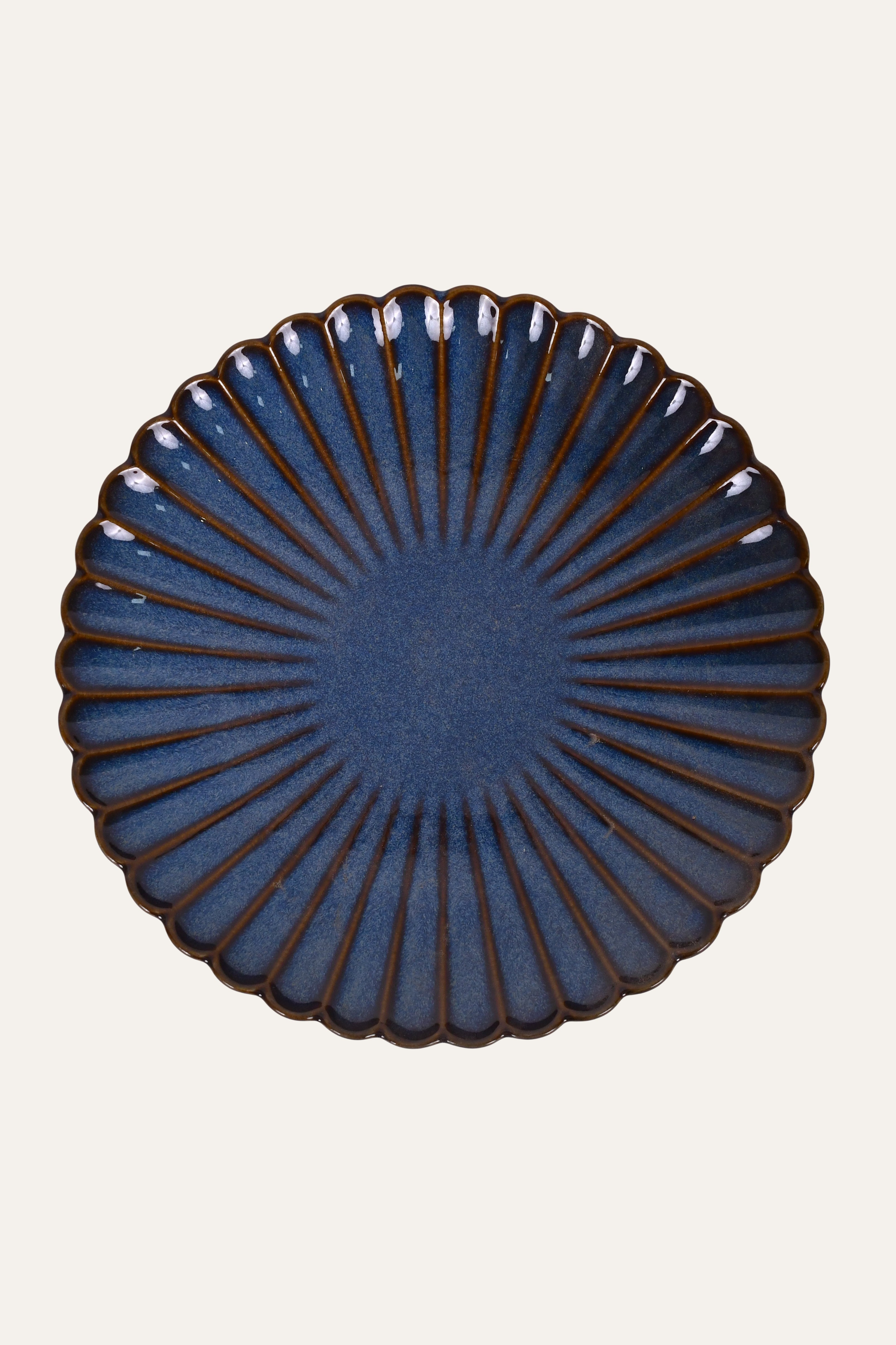 Blue Ribbed Ceramic Plate - Small
