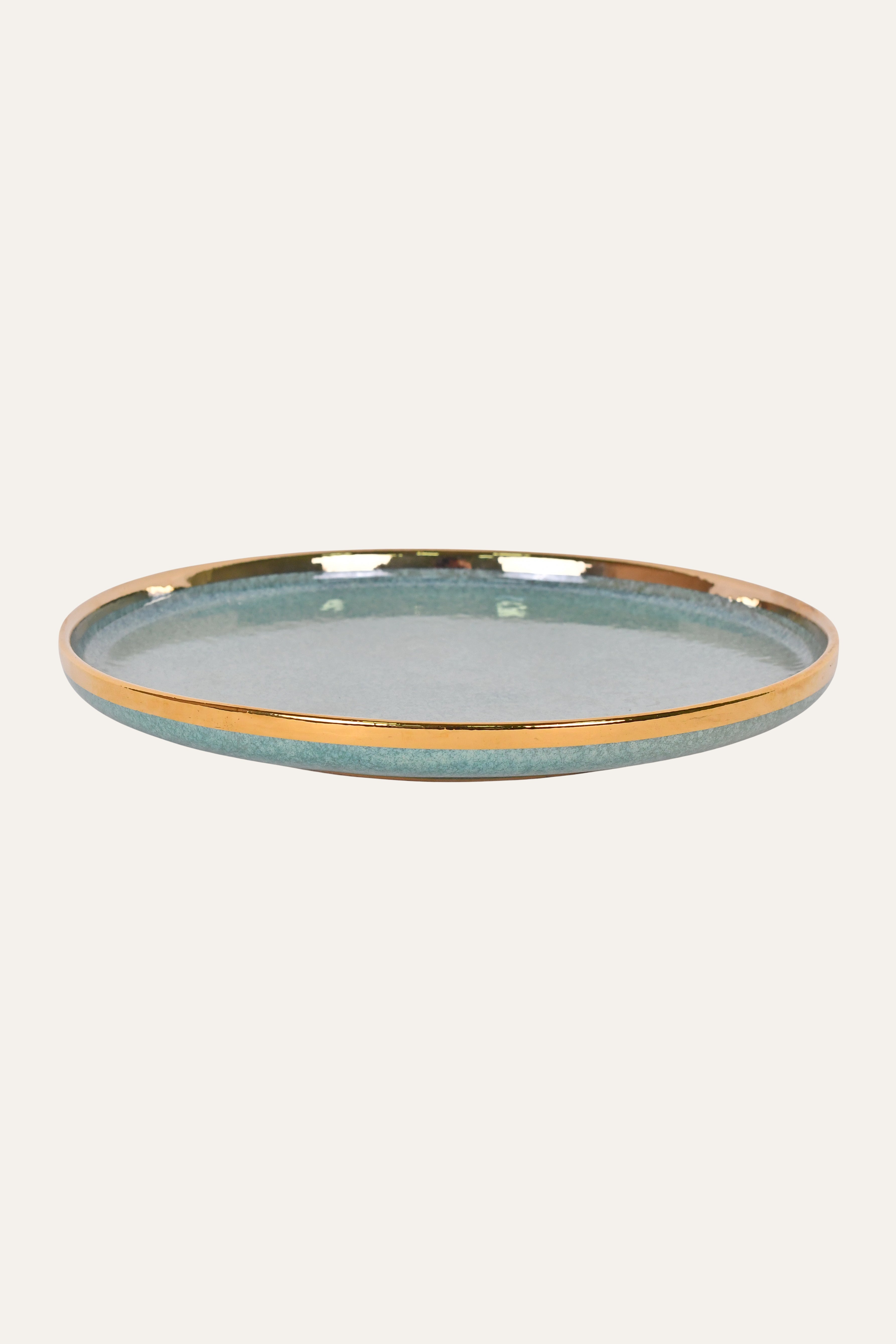 Teal Ceramic Plate with Gold Rim