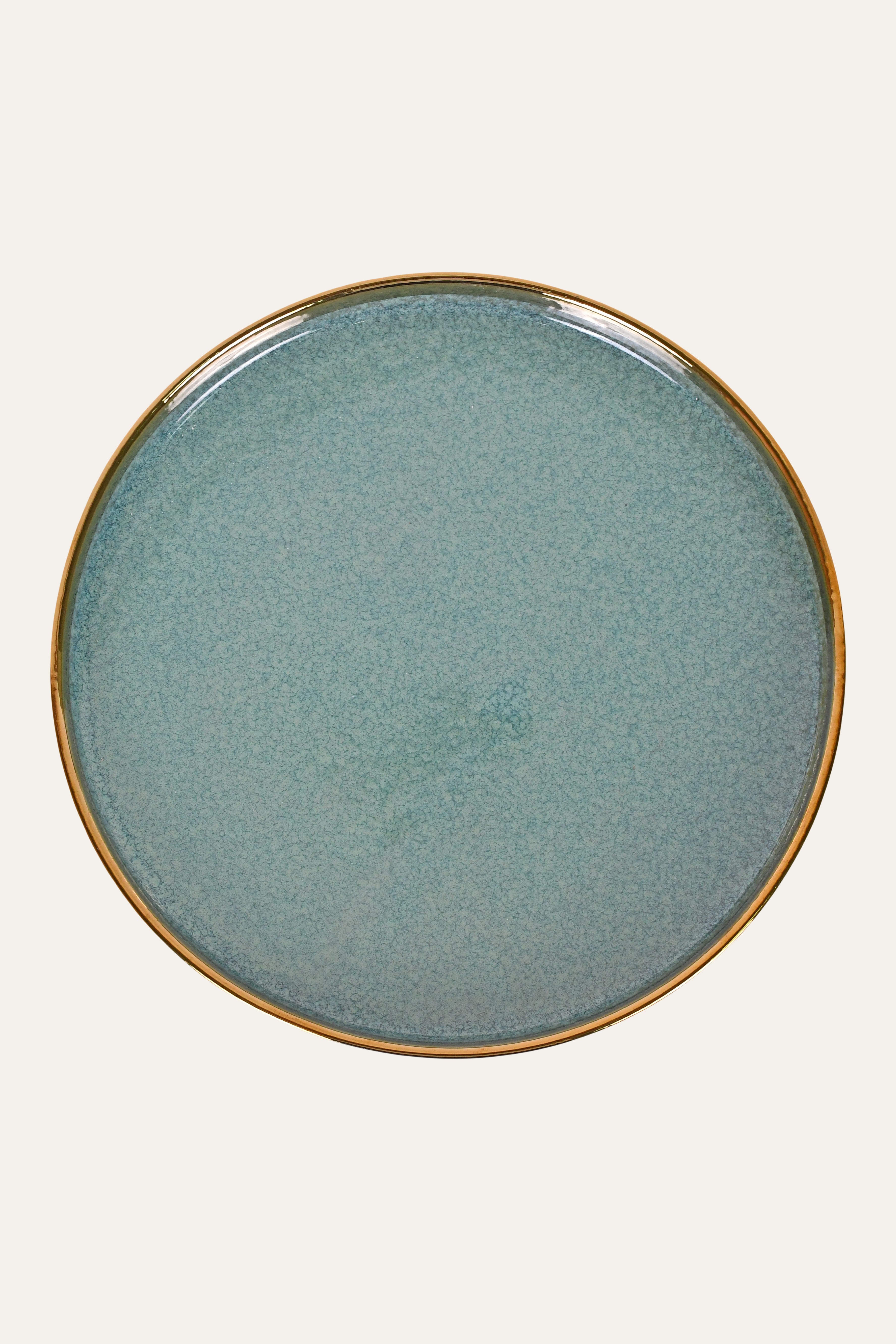 Teal Ceramic Plate with Gold Rim