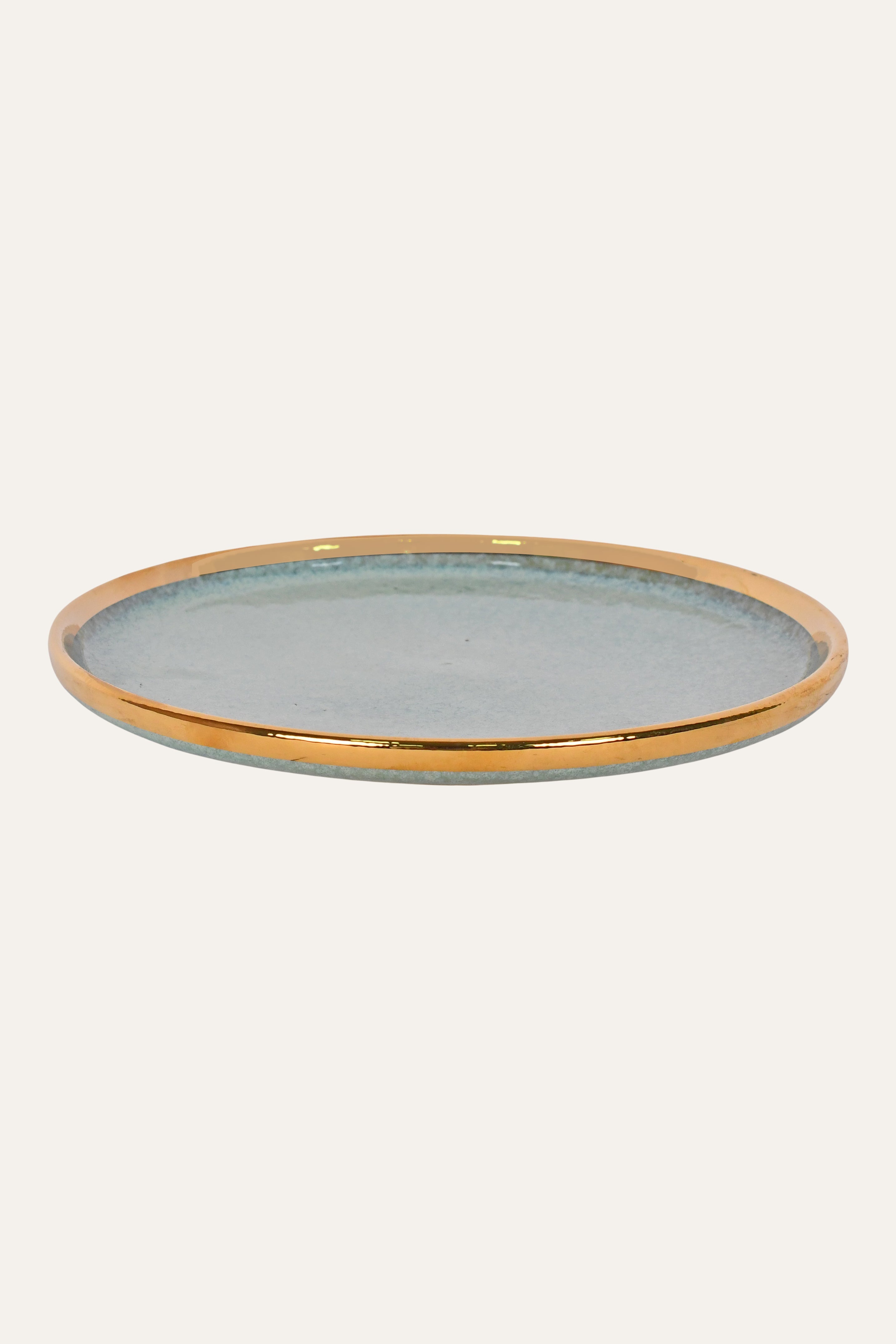 Teal Ceramic Plate with Broad Gold Rim