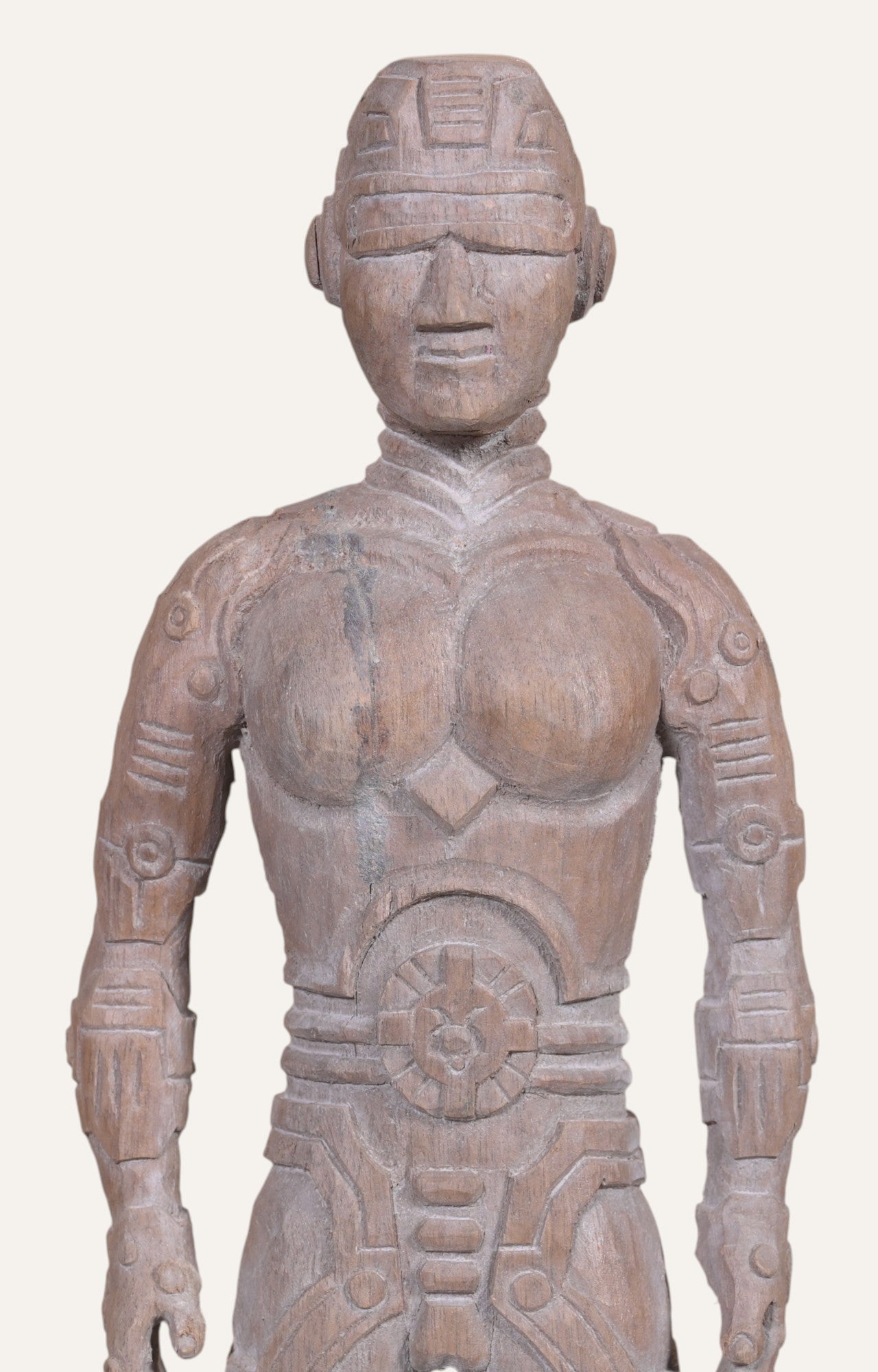 Hand-Carved Futuristic Warrior Sculpture