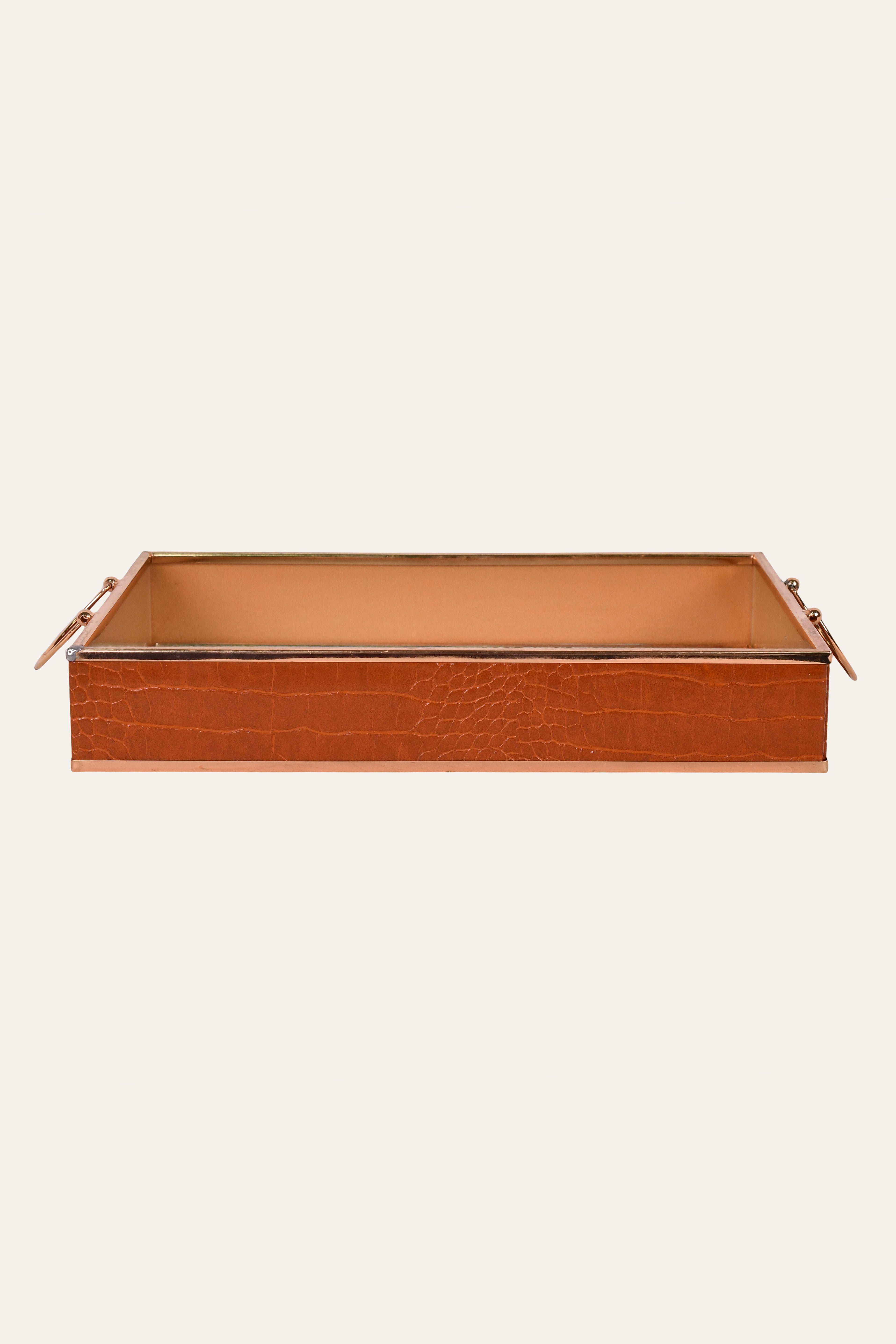 Rectangular Metal and Glass Tray with Integrated Handles
