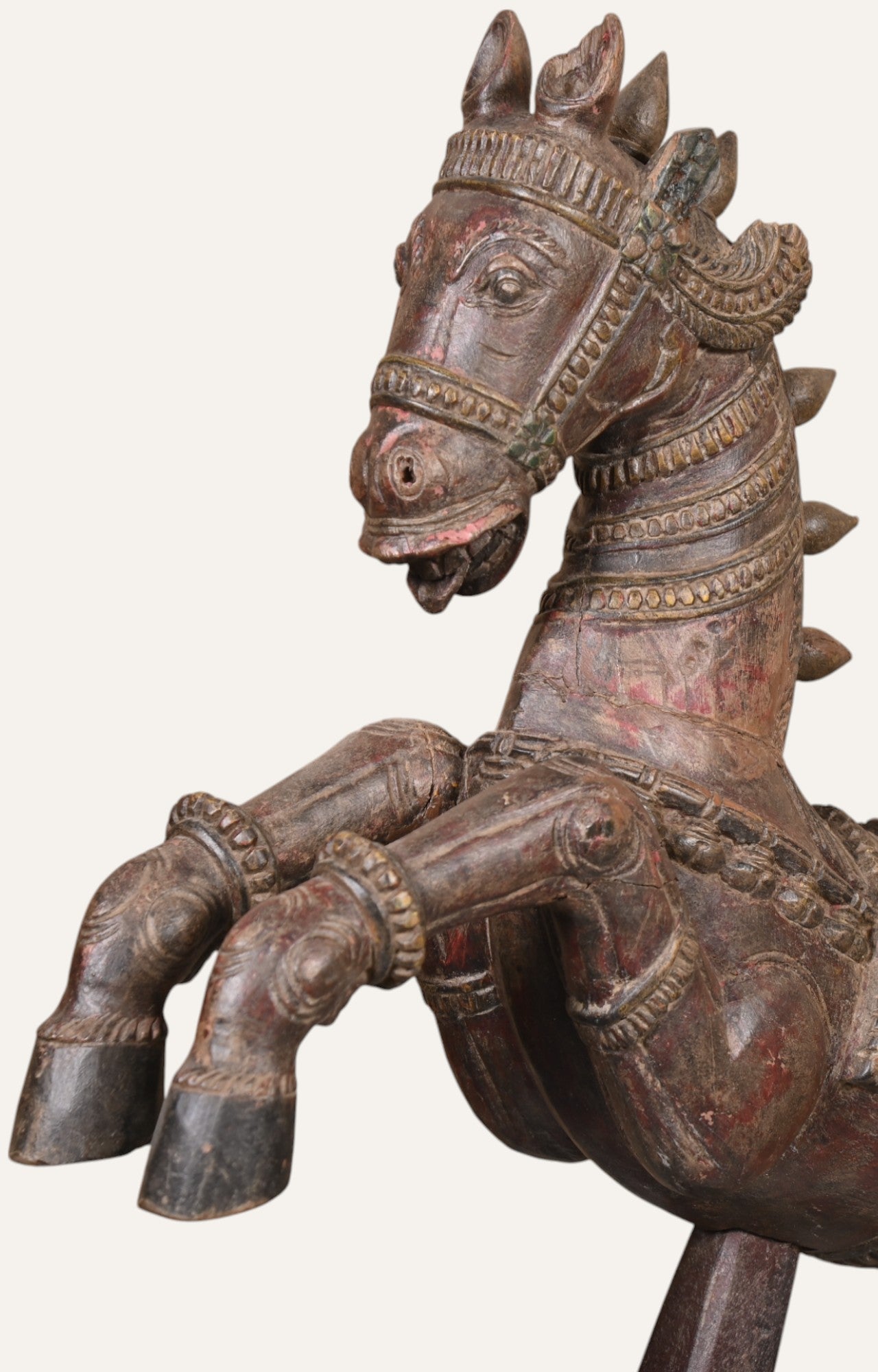 Galloping Grace: Hand-Carved Polychrome Teak Wood Horse Statue
