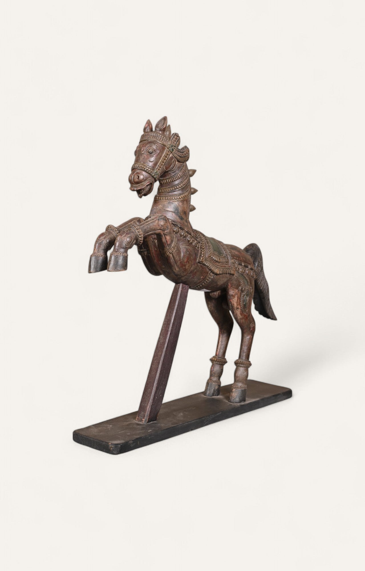 Galloping Grace: Hand-Carved Polychrome Teak Wood Horse Statue