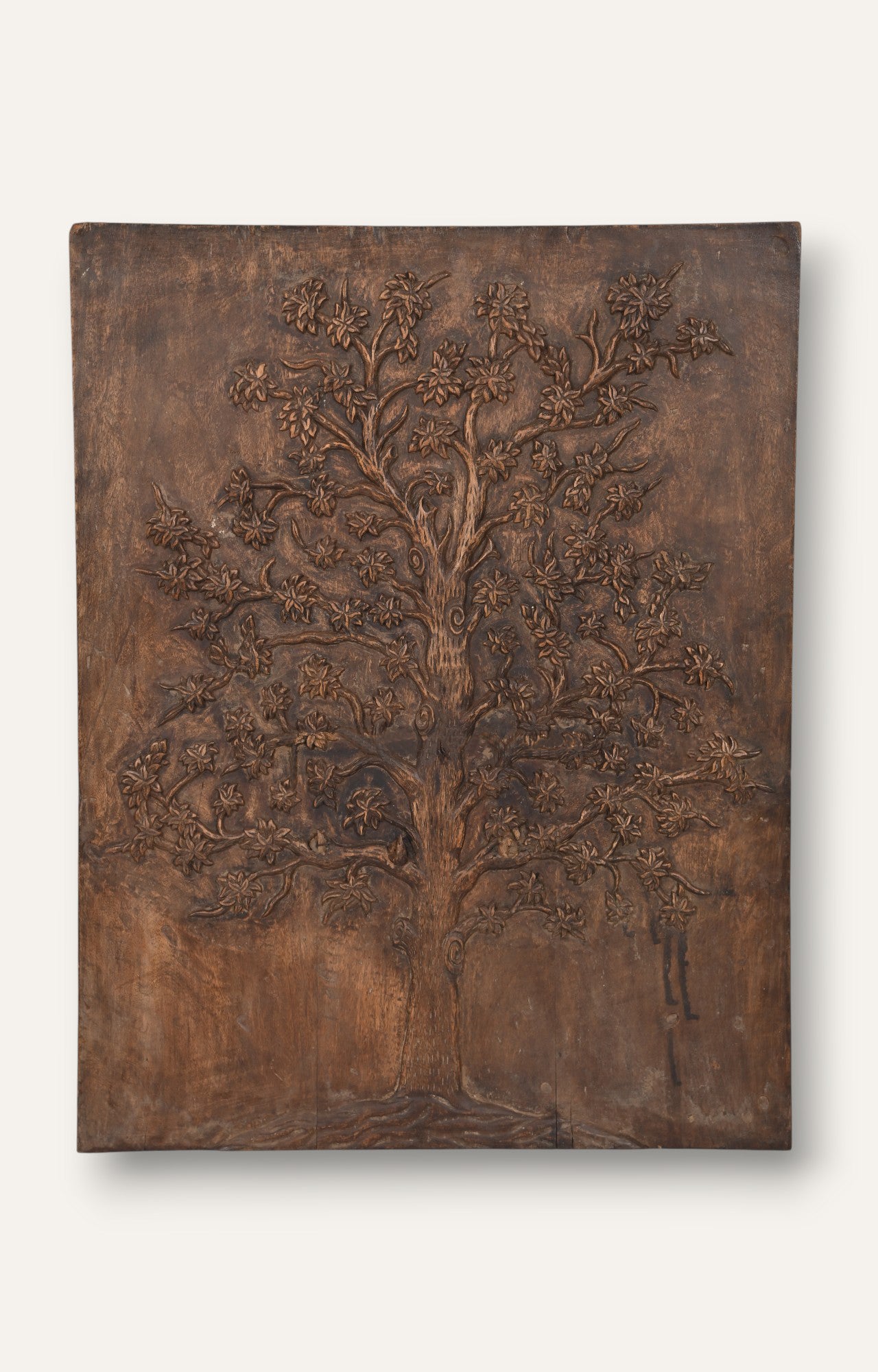 Hand-Carved Wooden Tree Wall Panel