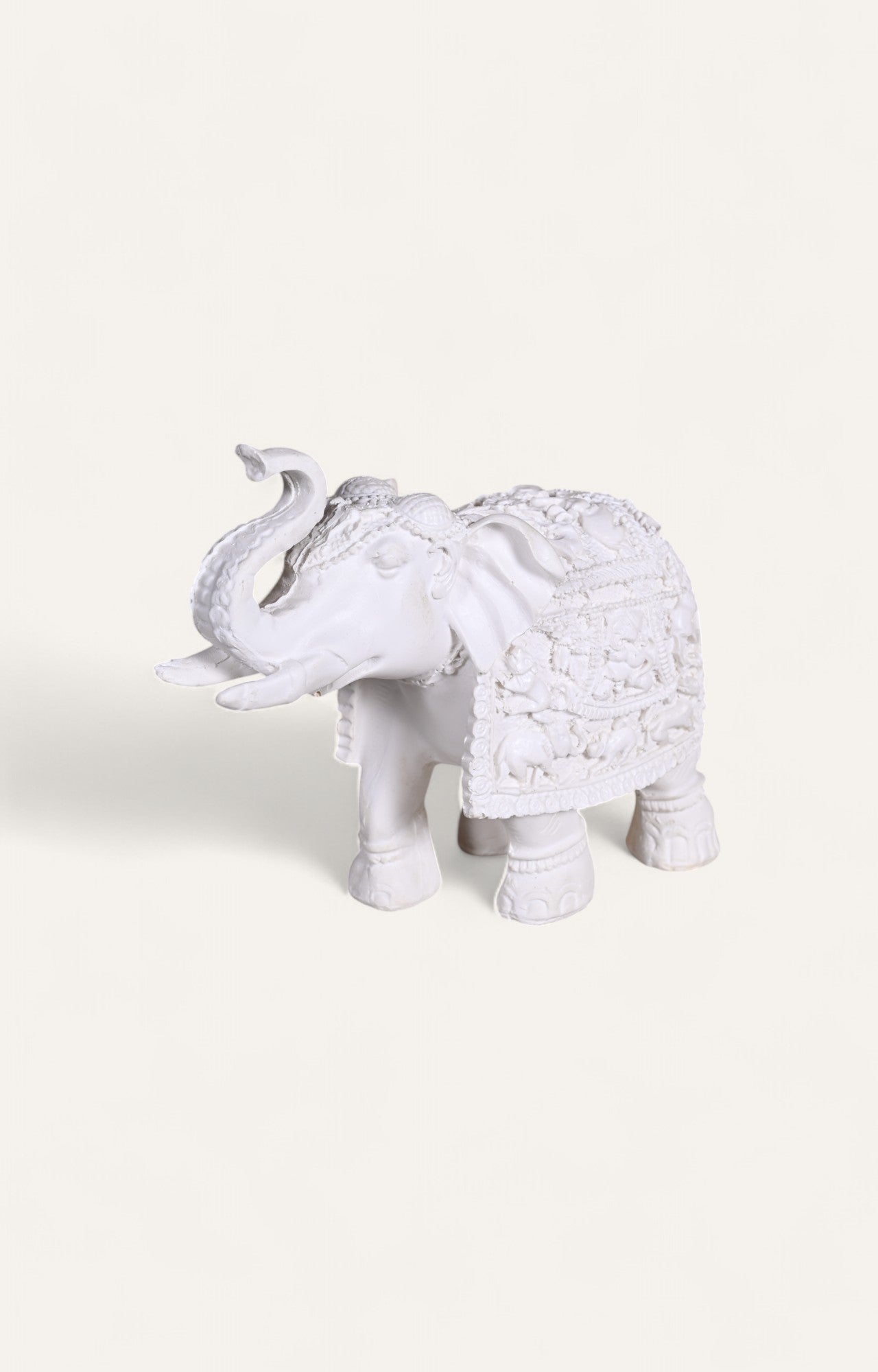 Finely Carved White Resin Elephant Figurine