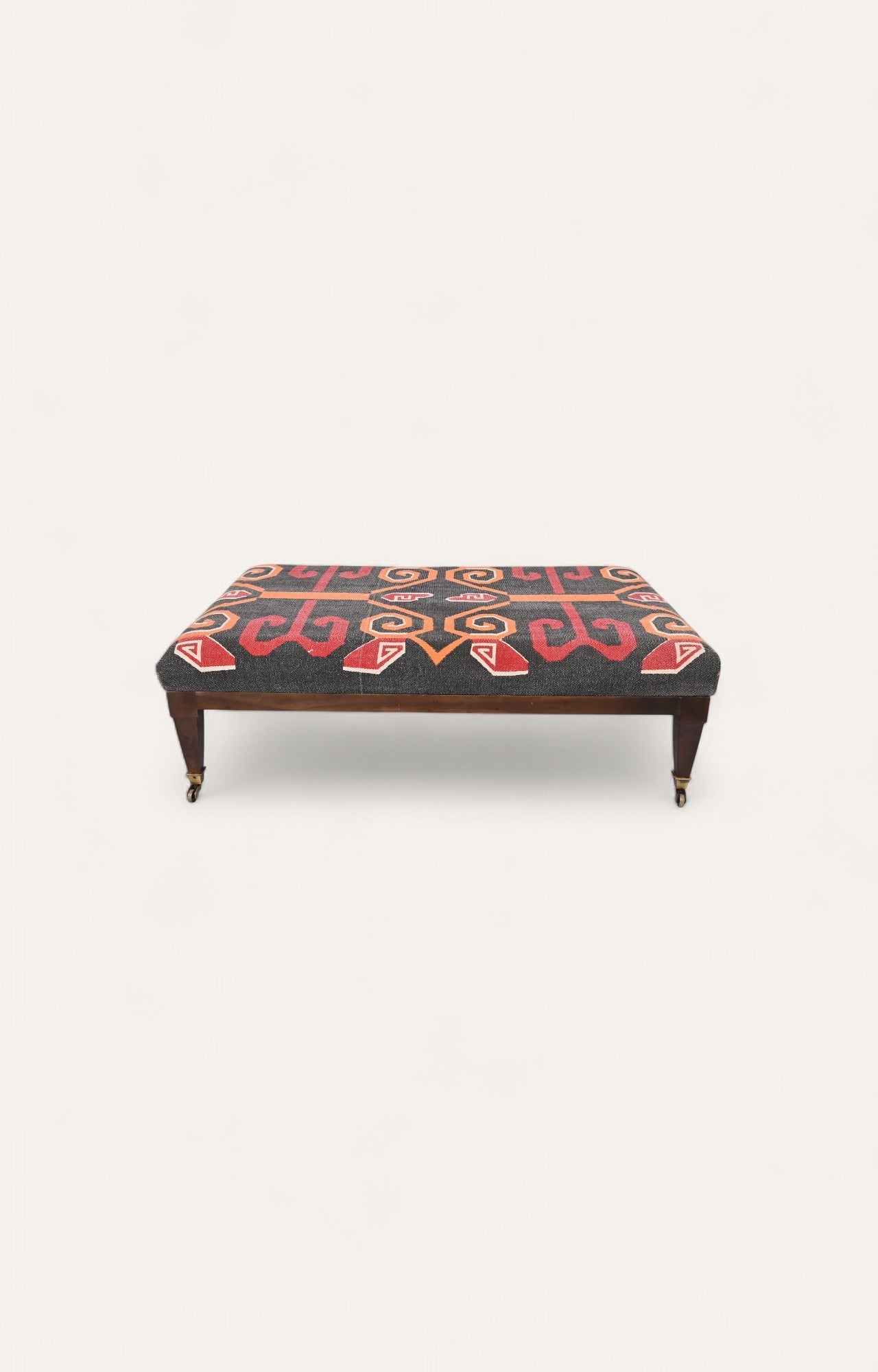 Handcrafted Ottoman with Tribal Geometric Upholstery