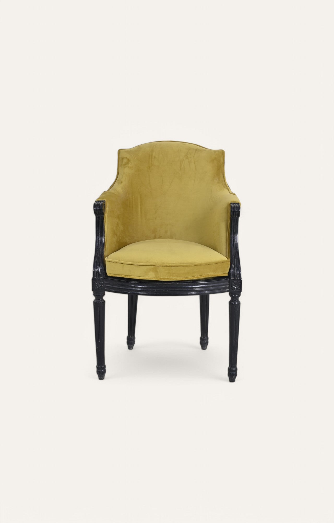 Classic Black and Yellow Velvet with Cane Arm Chair