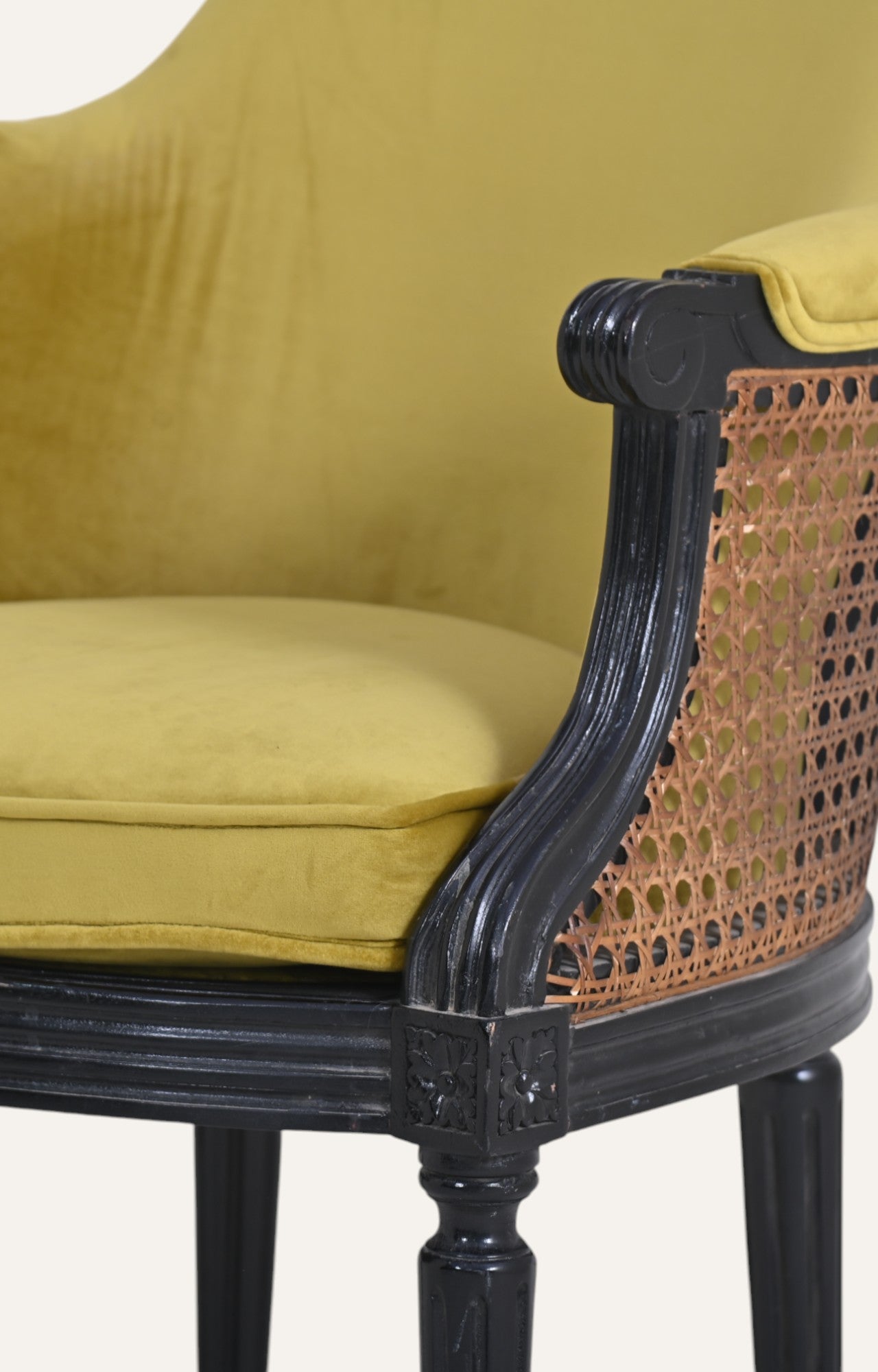 Classic Black and Yellow Velvet with Cane Arm Chair